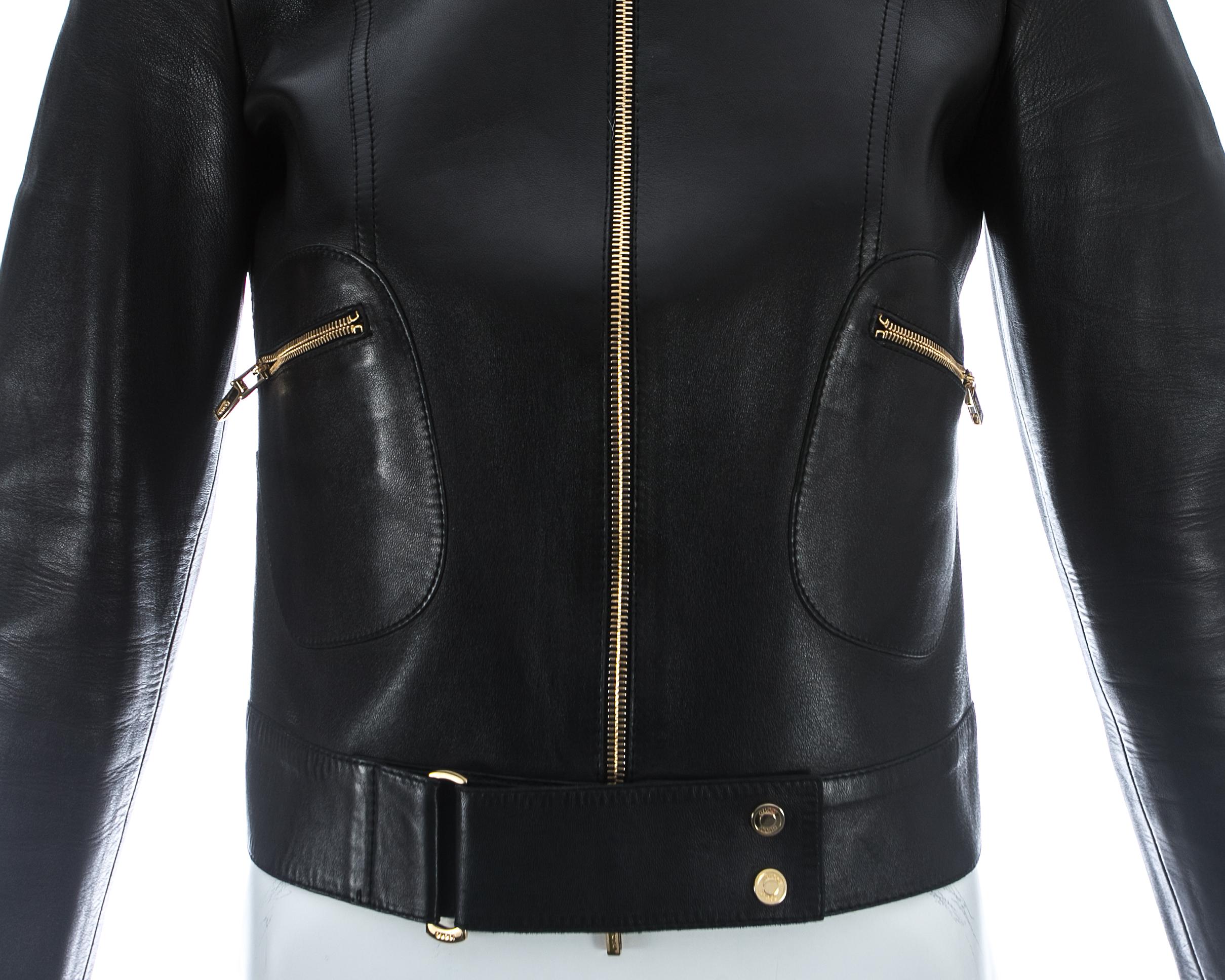black leather jacket with gold hardware