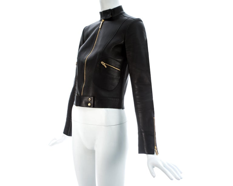 Tom Ford for Gucci black leather fitted jacket with gold hardware, S/S ...