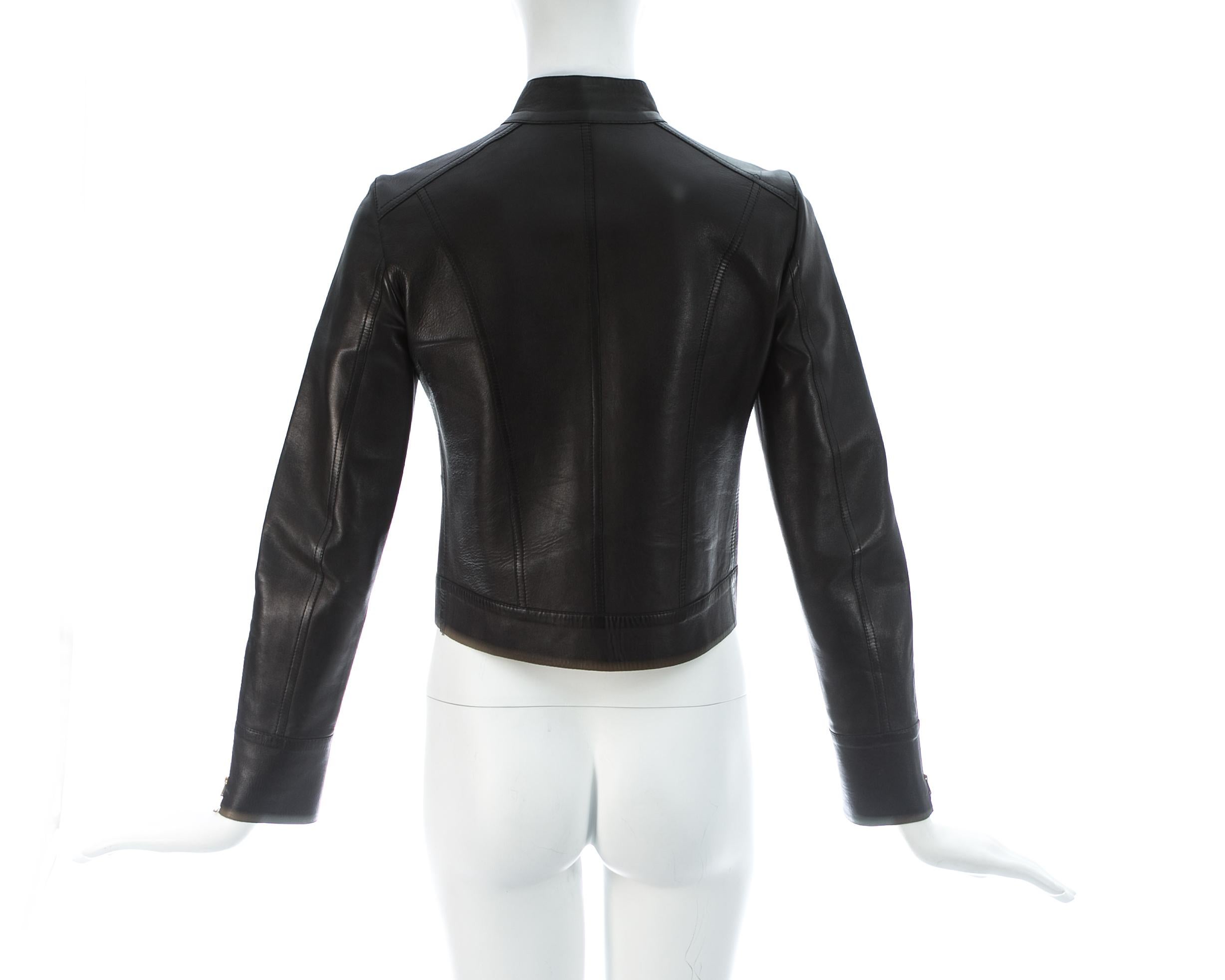 Black Tom Ford for Gucci black leather fitted jacket with gold hardware, S/S 1999