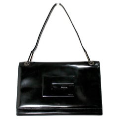 Tom Ford for Gucci Black Patent Leather G Square Shoulder Bag circa 1990s