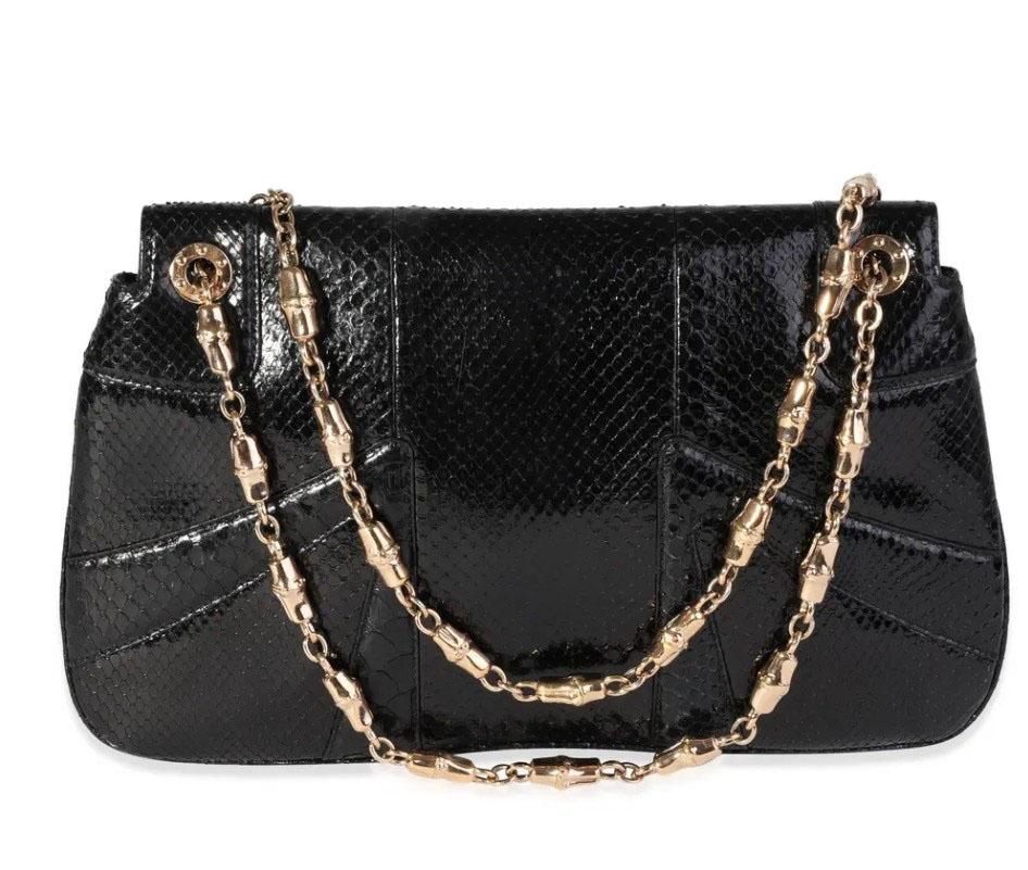 Tom Ford for Gucci Black Python Skin Jeweled Dragon Bamboo Chain Shoulder Bag For Sale 2