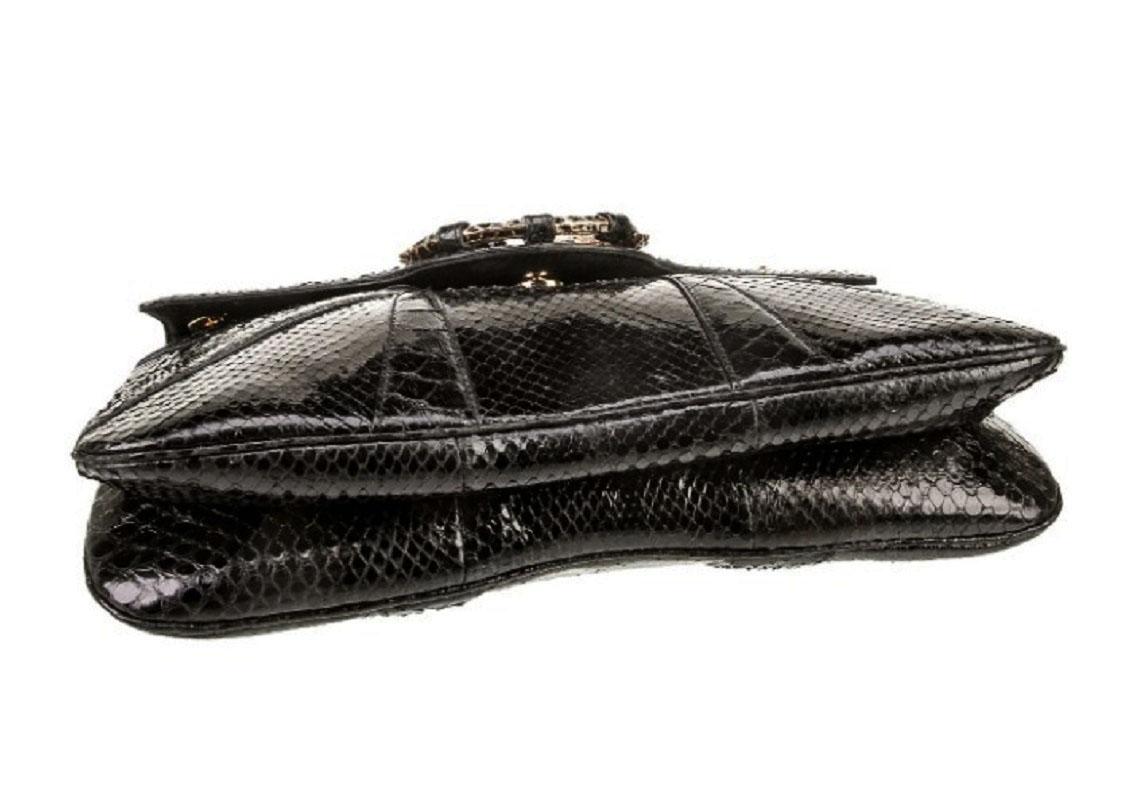 Tom Ford for Gucci Black Python Skin Jeweled Dragon Bamboo Chain Shoulder Bag For Sale 3