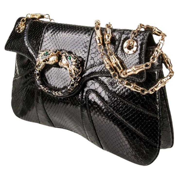 Tom Ford for Gucci Black Python Skin Jeweled Dragon Bamboo Chain Shoulder Bag (Sac à bandoulière en bambou)