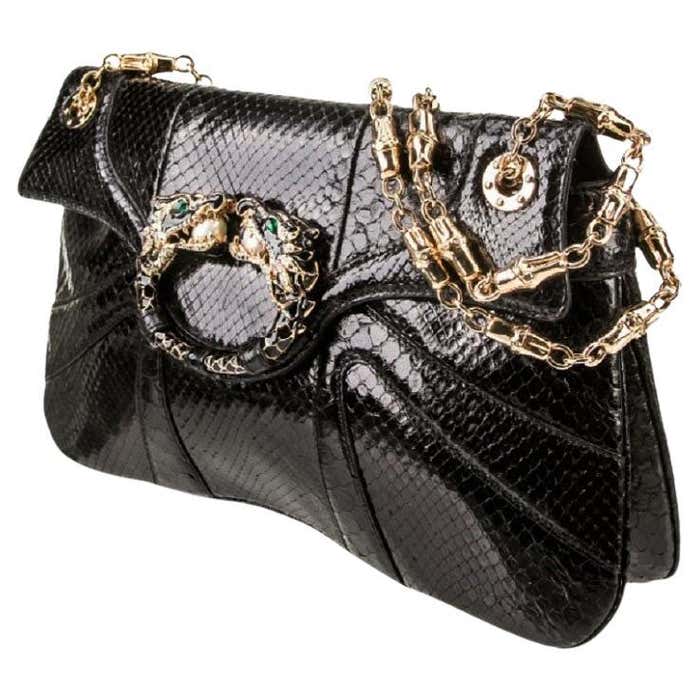Gucci Limited Python Tom Ford for Gucci Black Python Skin Jeweled Dragon Bamboo Chain ...
