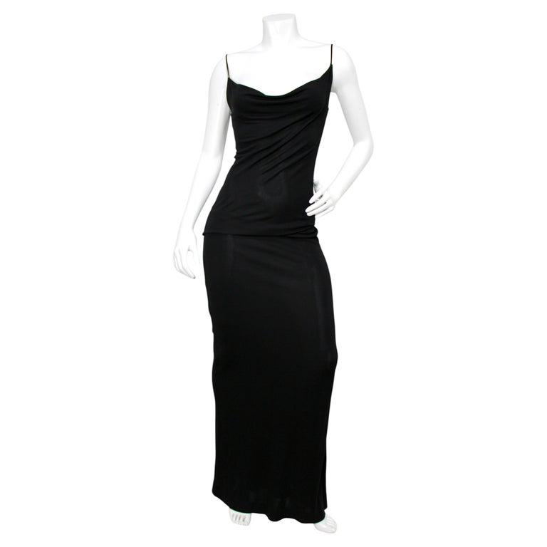 Tom Ford for Gucci Black Ruched Cowl Neck Maxi Dress circa 1990s