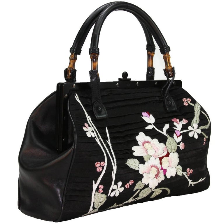 TOM FORD for GUCCI BLACK SILK FRAME JAPANESE FLOWERS BAG ...