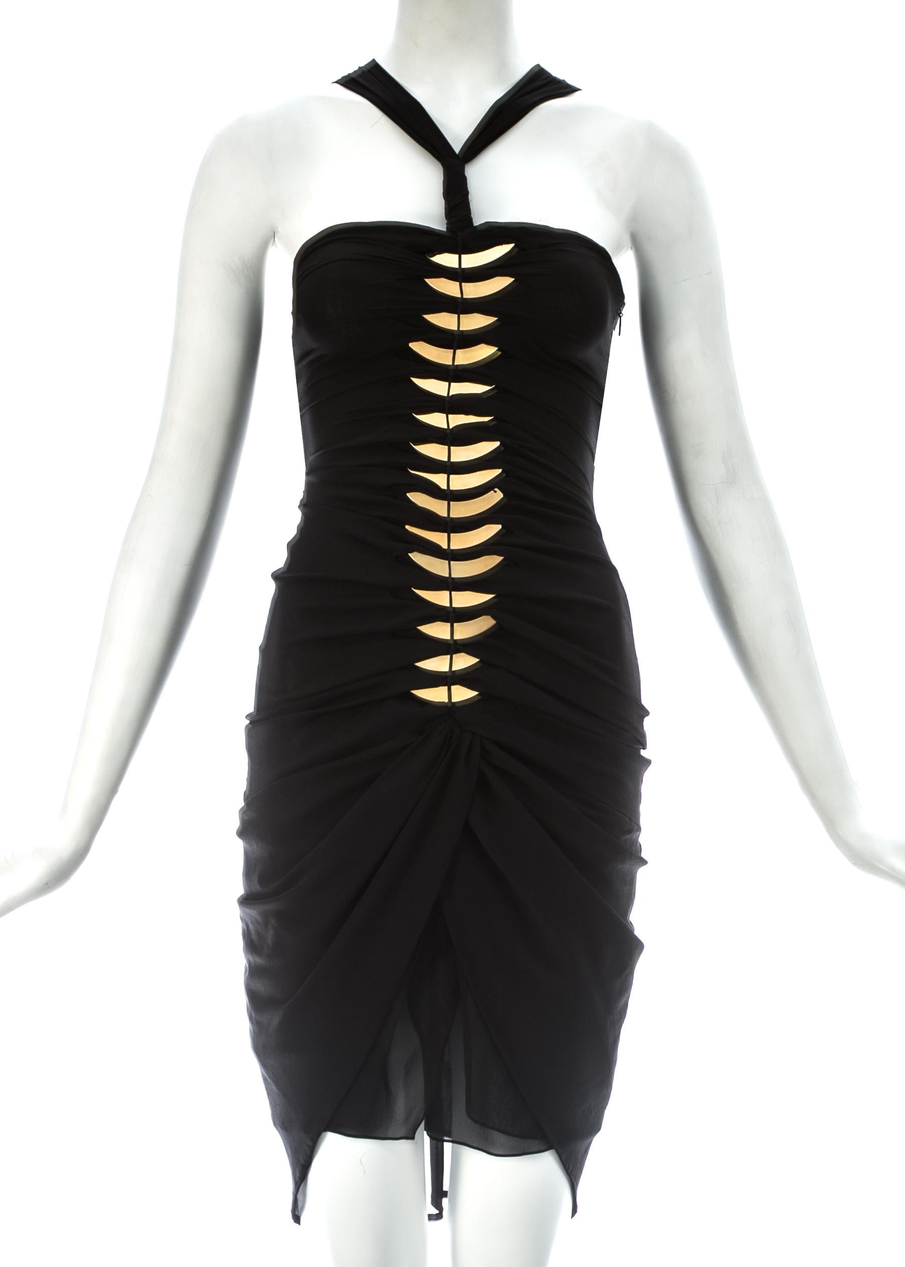 Tom Ford for Gucci black silk spandex mini dress with gold metal plates ...