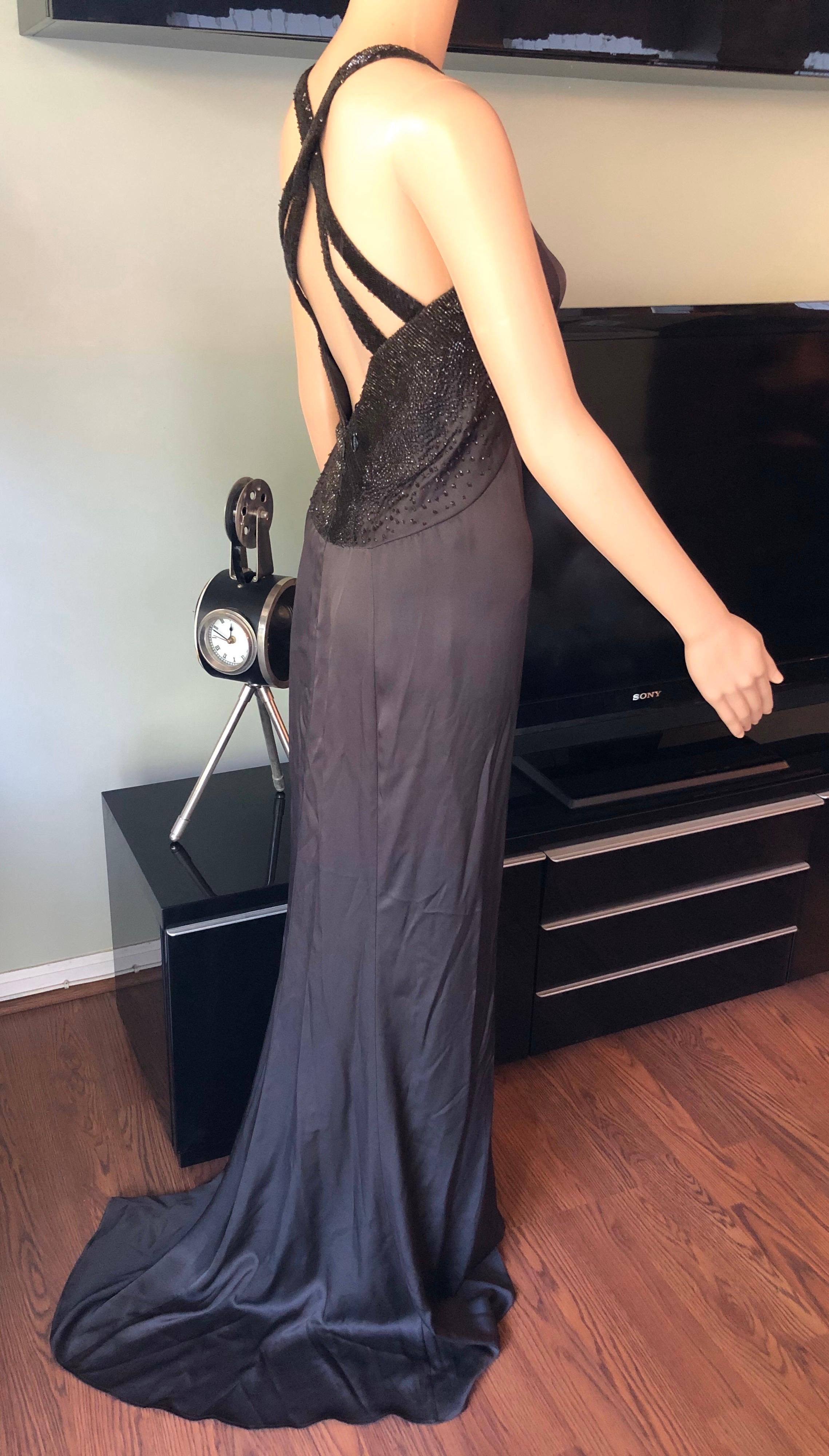 Tom Ford for Gucci c. 2001 Cutout Back Embellished Brown Evening Dress Gown In Excellent Condition For Sale In Naples, FL