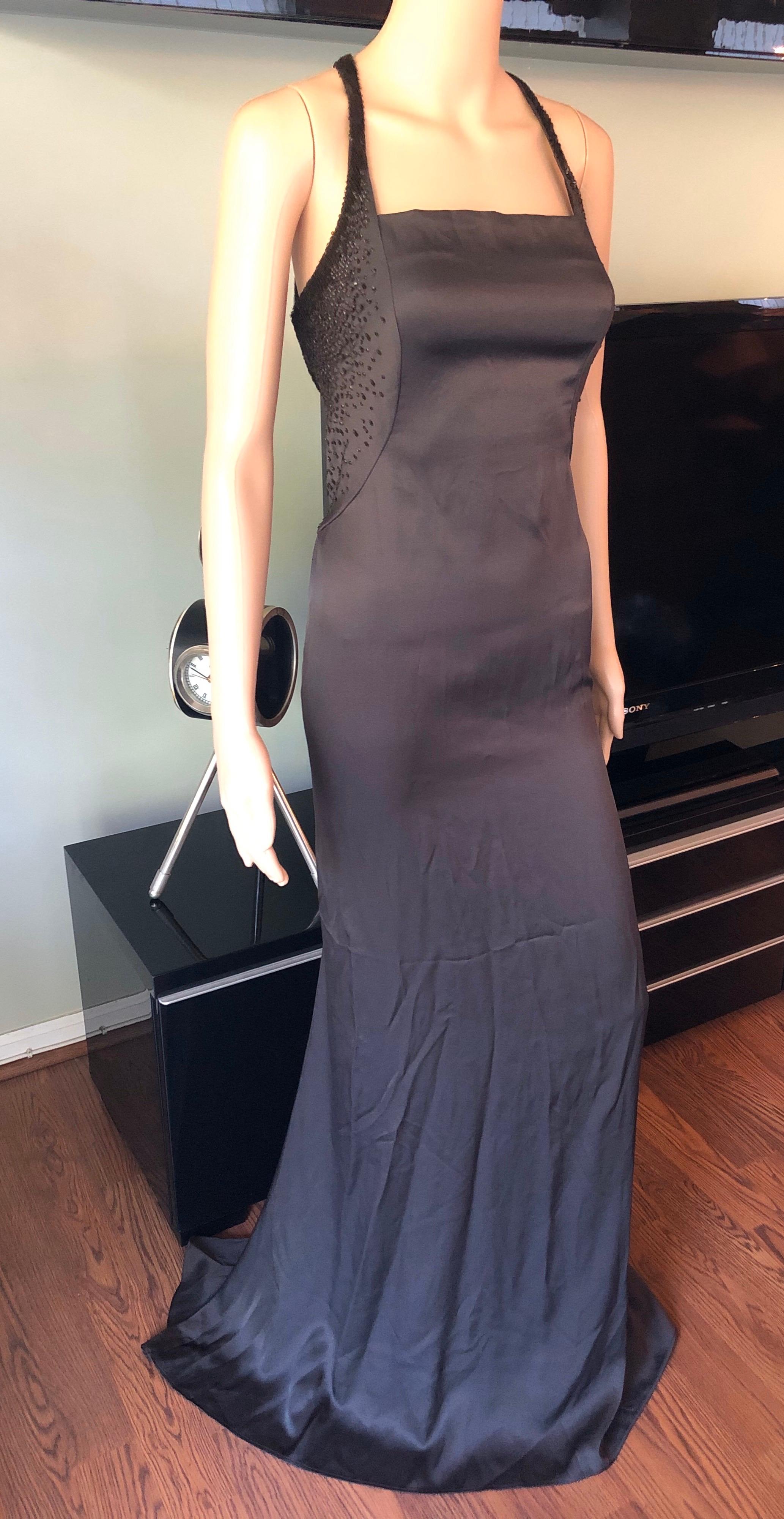 Tom Ford for Gucci c. 2001 Cutout Back Embellished Brown Evening Dress Gown For Sale 1