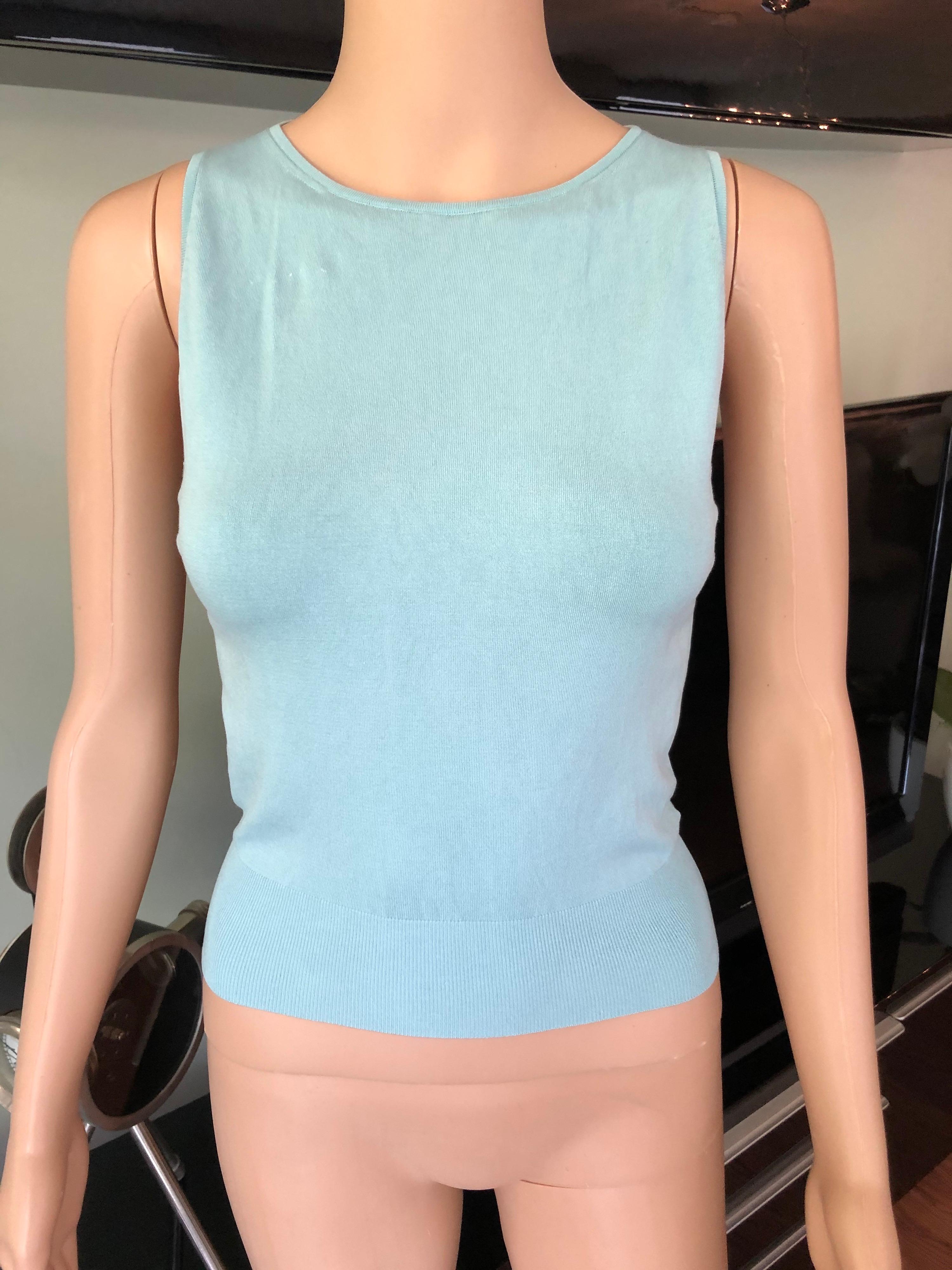 Blue Tom Ford for Gucci c.1999 Knit Cutout Back Logo Buckle Crop Top