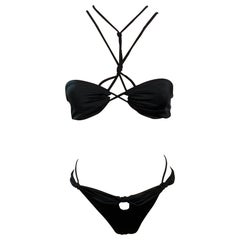 Tom Ford for Gucci c.2004 Bondage Strappy Black 2 Piece Bikini Swimsuit Swimwear