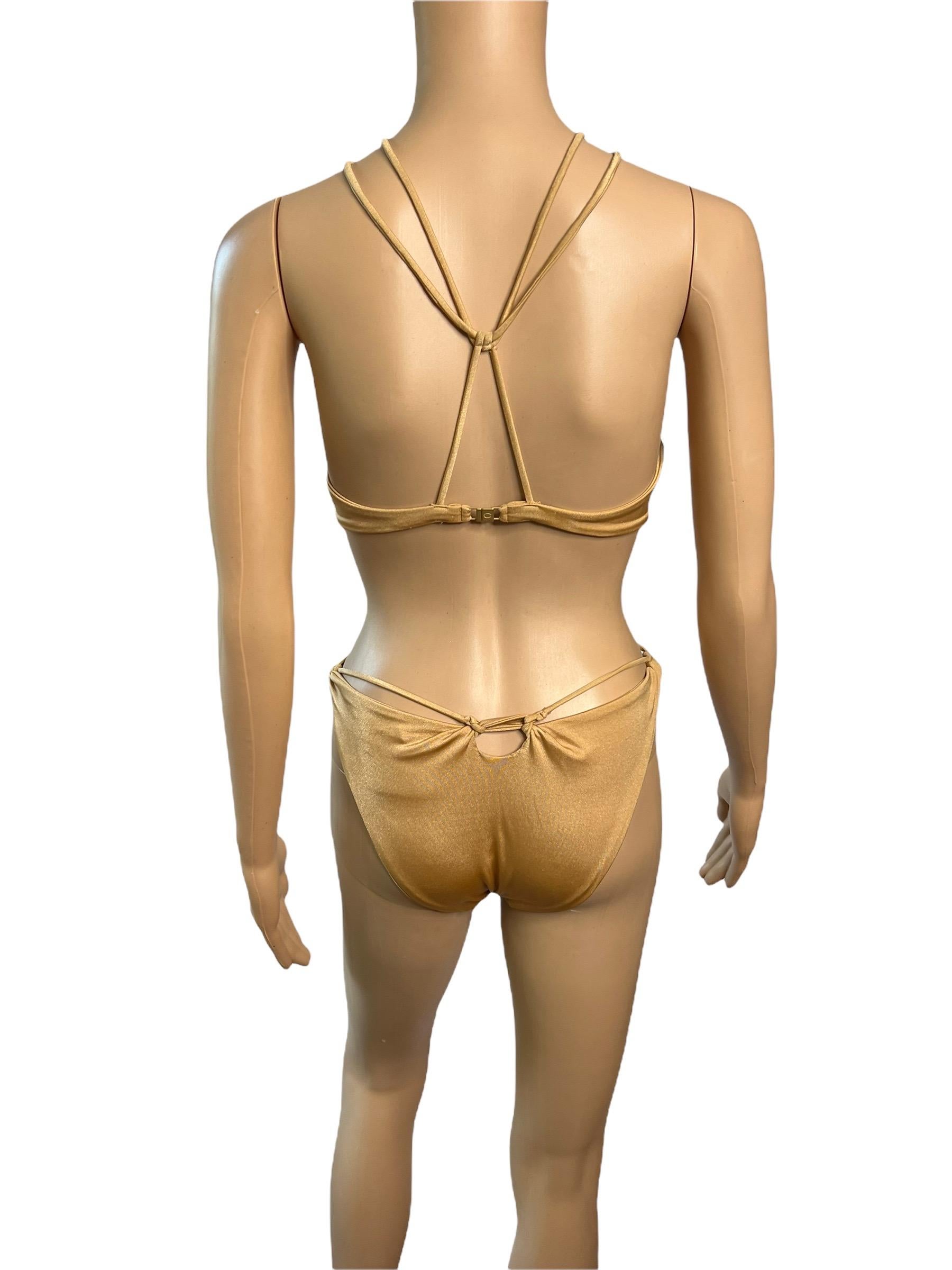 Tom Ford for Gucci c.2004 Bondage Strappy Gold 2 Piece Bikini Swimsuit Swimwear Size M
