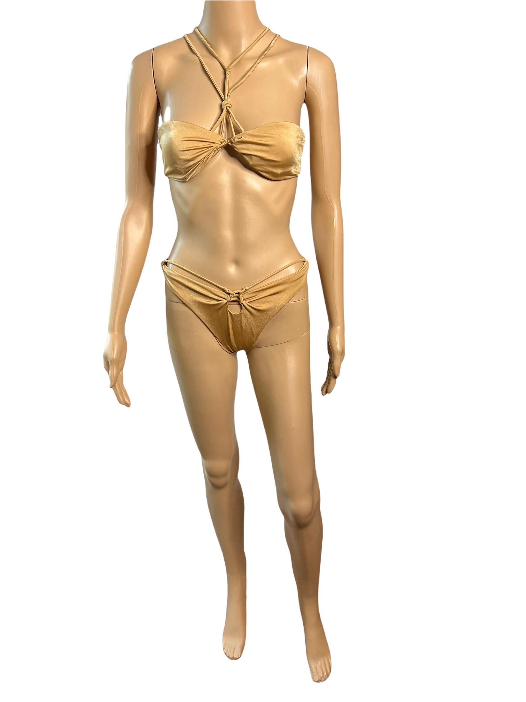 Brown Tom Ford for Gucci c.2004 Bondage Strappy Gold 2 Piece Bikini Swimsuit Swimwear