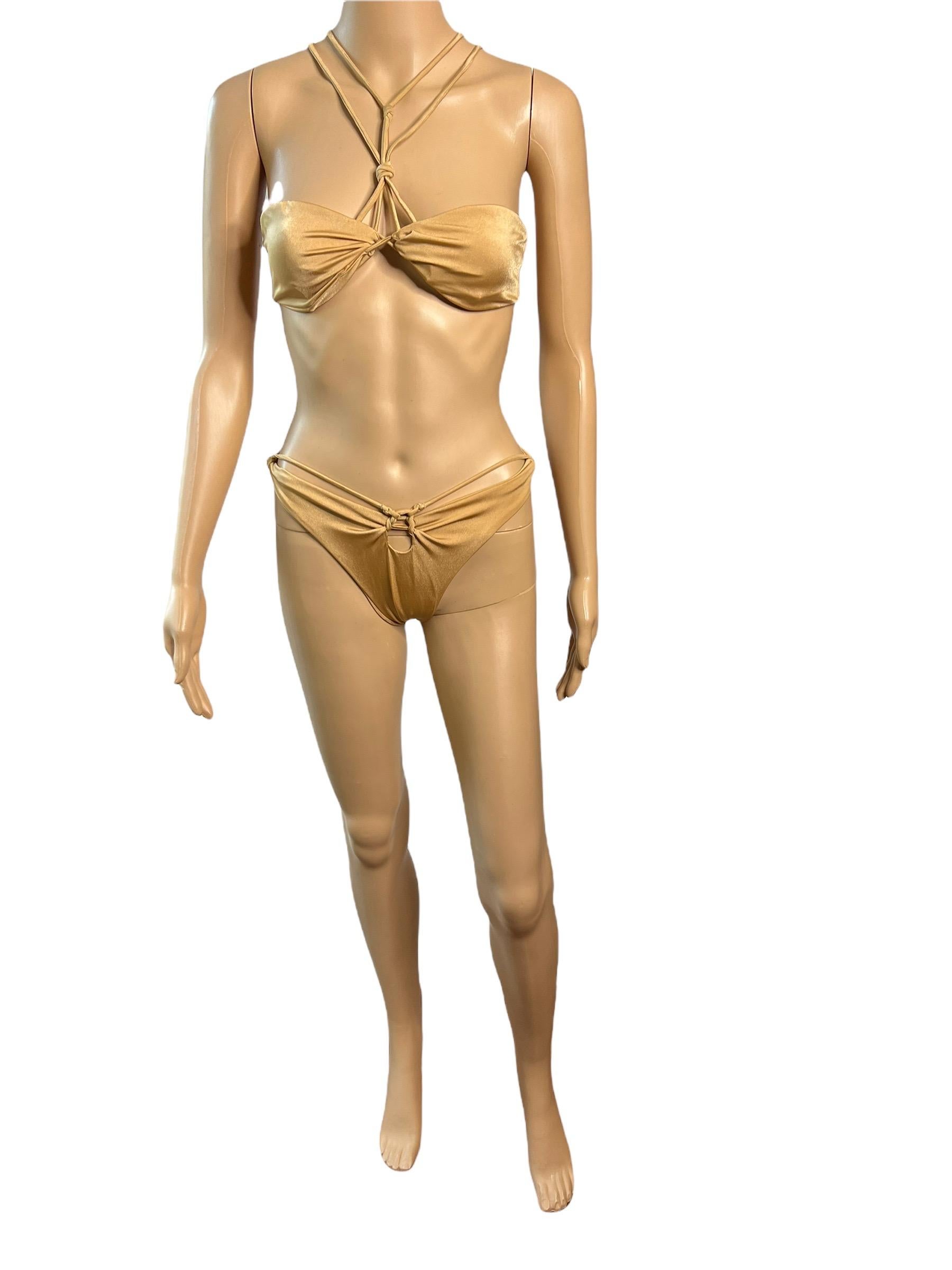 Women's Tom Ford for Gucci c.2004 Bondage Strappy Gold 2 Piece Bikini Swimsuit Swimwear