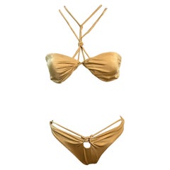 Tom Ford for Gucci c.2004 Bondage Strappy Gold 2 Piece Bikini Swimsuit Swimwear