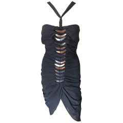 Tom Ford for Gucci c.2004 Embellished Cutout Back Black Mini Dress