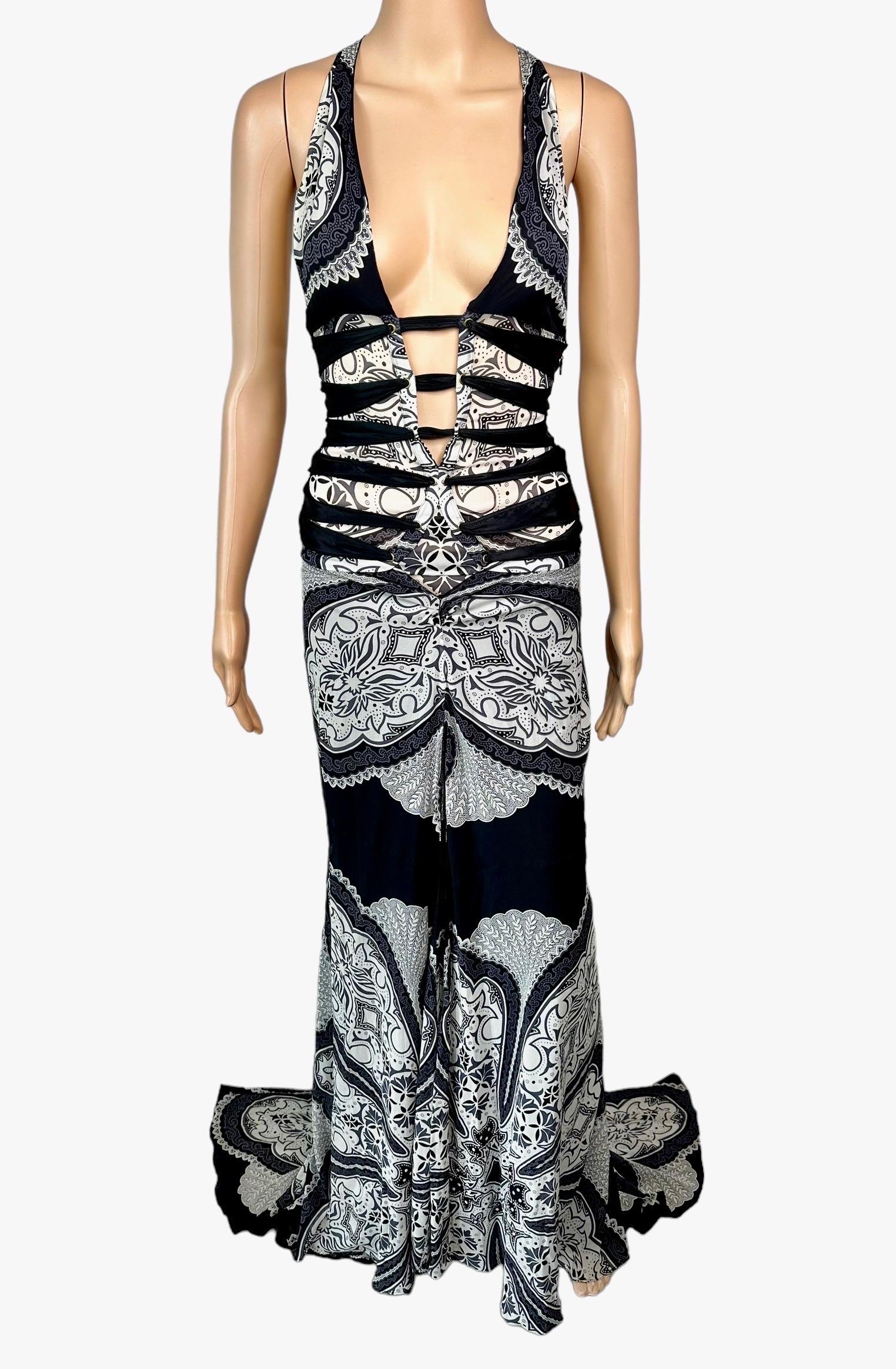 Tom Ford for Gucci Cruise 2004 Plunging Cutout Strappy Silk Evening Dress Gown In Good Condition For Sale In Naples, FL