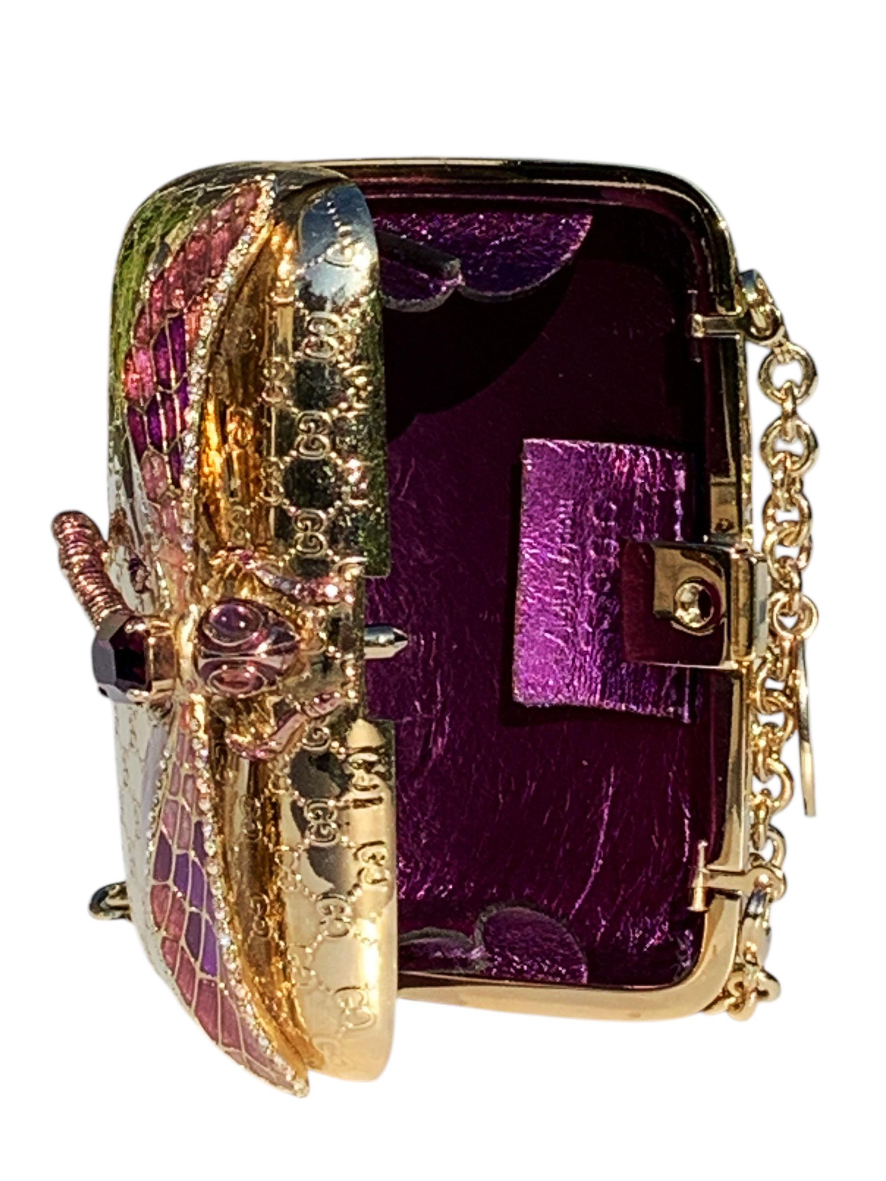 Tom Ford for Gucci Dragonfly Gold Metal MicroGuccissima Enamel Minaudiere Clutch For Sale 6