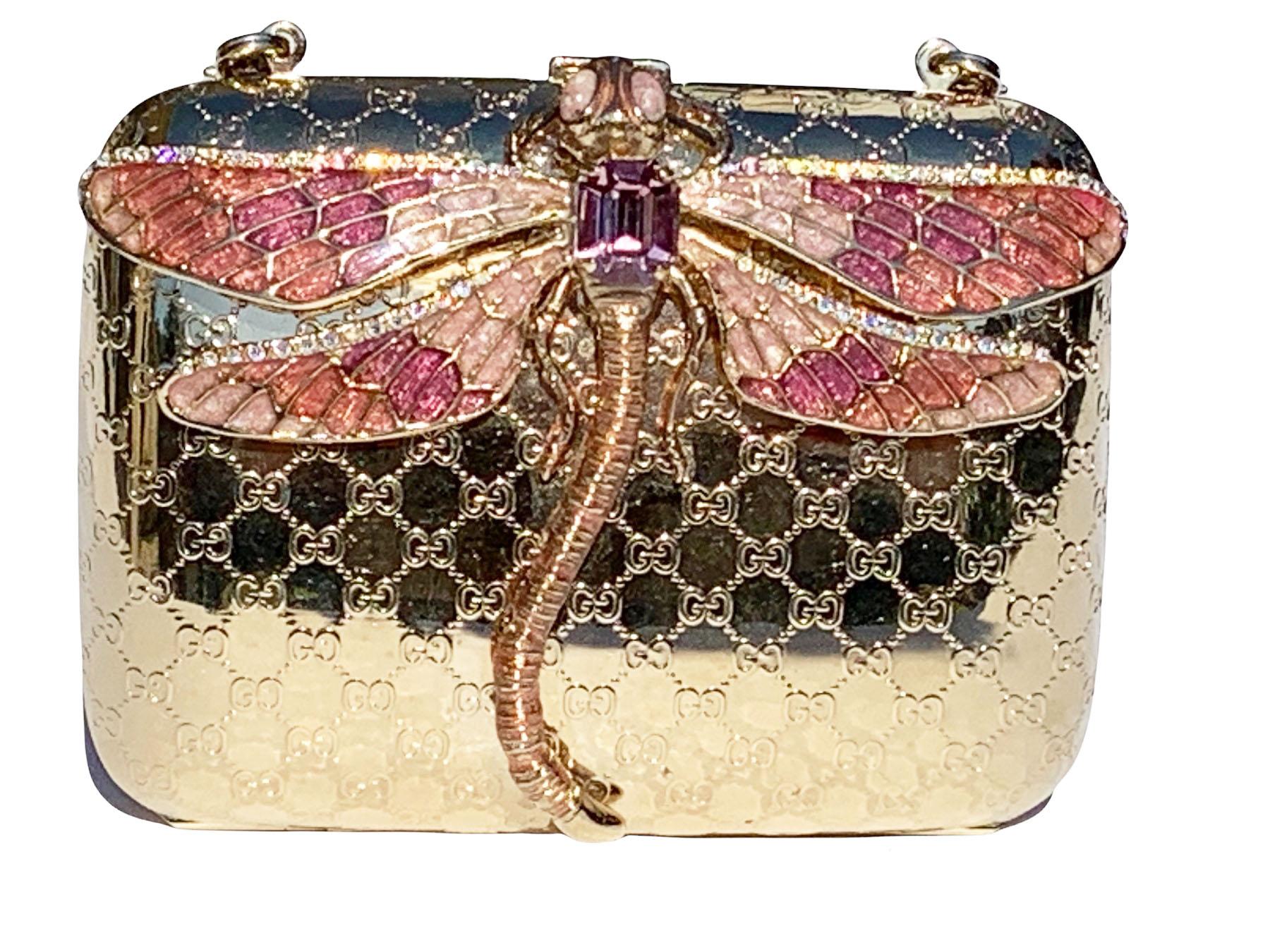 Tom Ford for Gucci Gold Dragonfly Minaudiere in Micro Guccissima Embossed Gold tone Metal and Enamel
2000