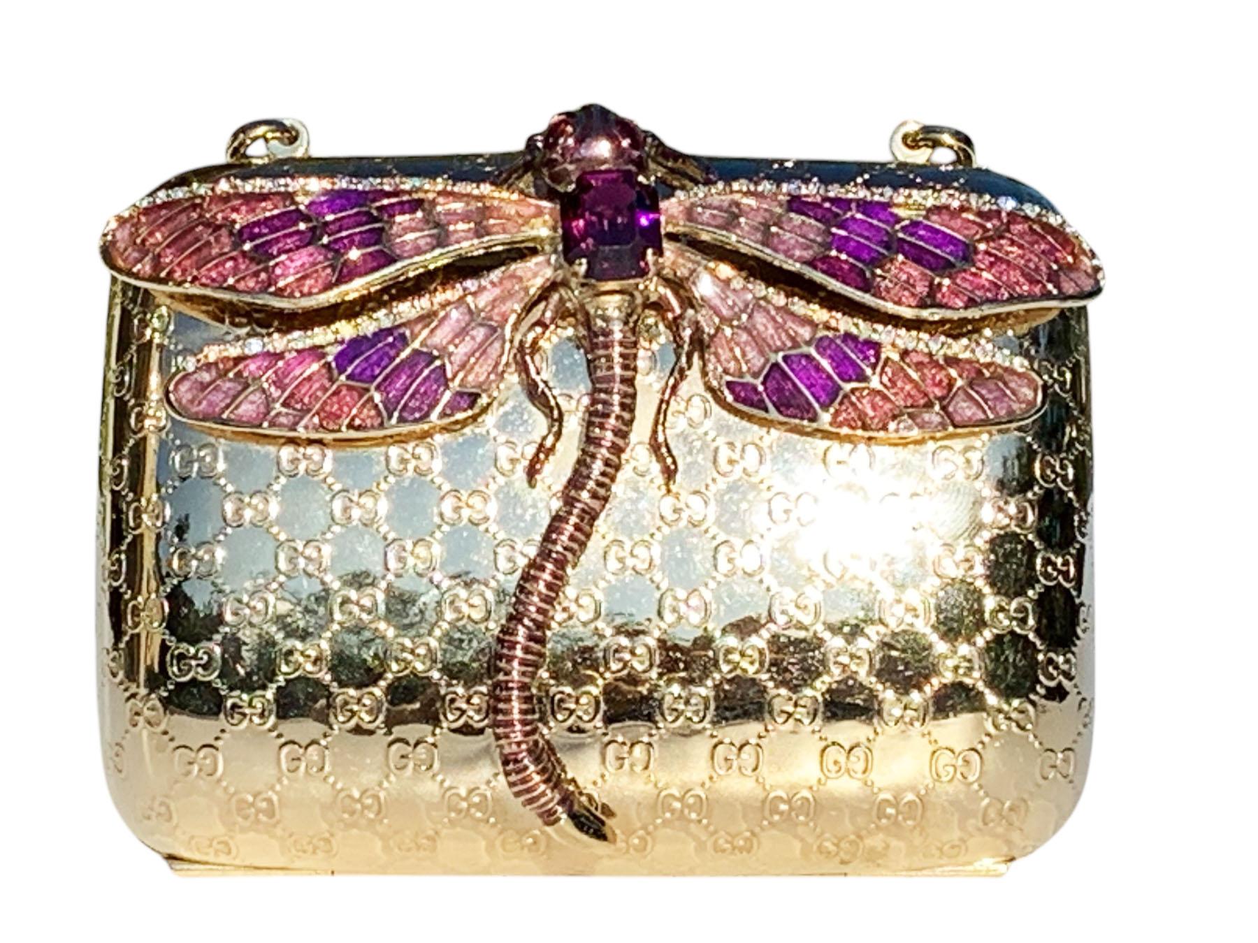 Tom Ford for Gucci Gold Dragonfly Minaudiere in Micro Guccissima Embossed Gold tone Metal and Enamel
2000