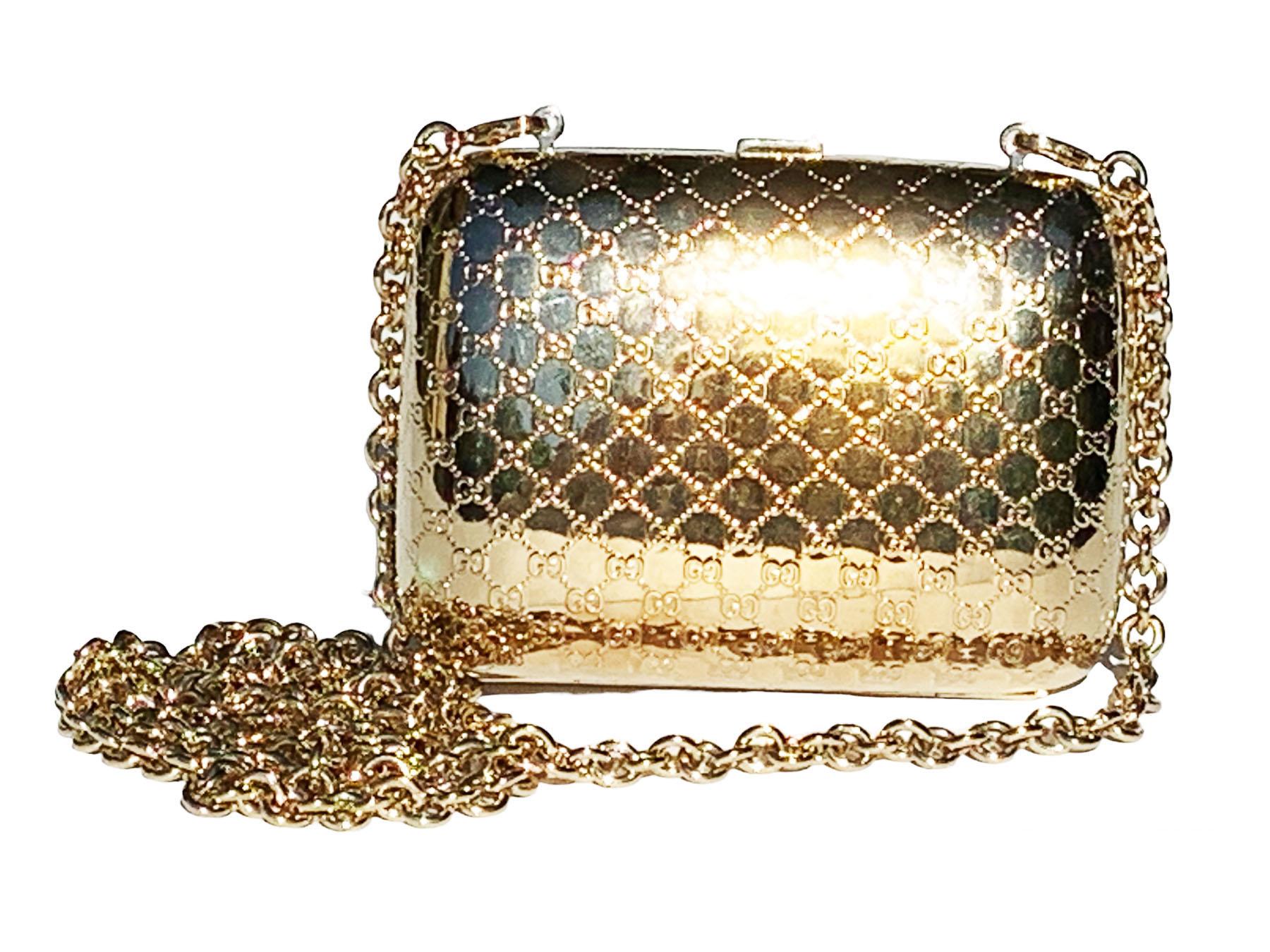 Tom Ford for Gucci Dragonfly Gold Metal MicroGuccissima Enamel Minaudiere Clutch In Excellent Condition For Sale In Montgomery, TX