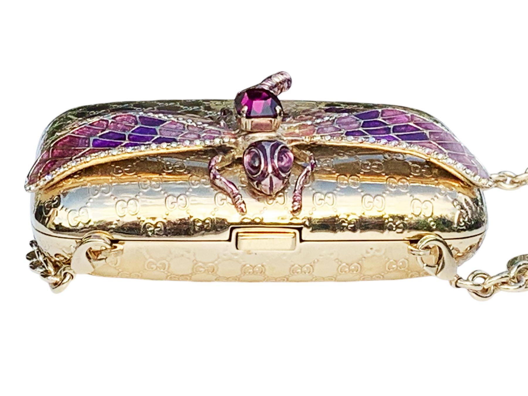 Women's Tom Ford for Gucci Dragonfly Gold Metal MicroGuccissima Enamel Minaudiere Clutch For Sale