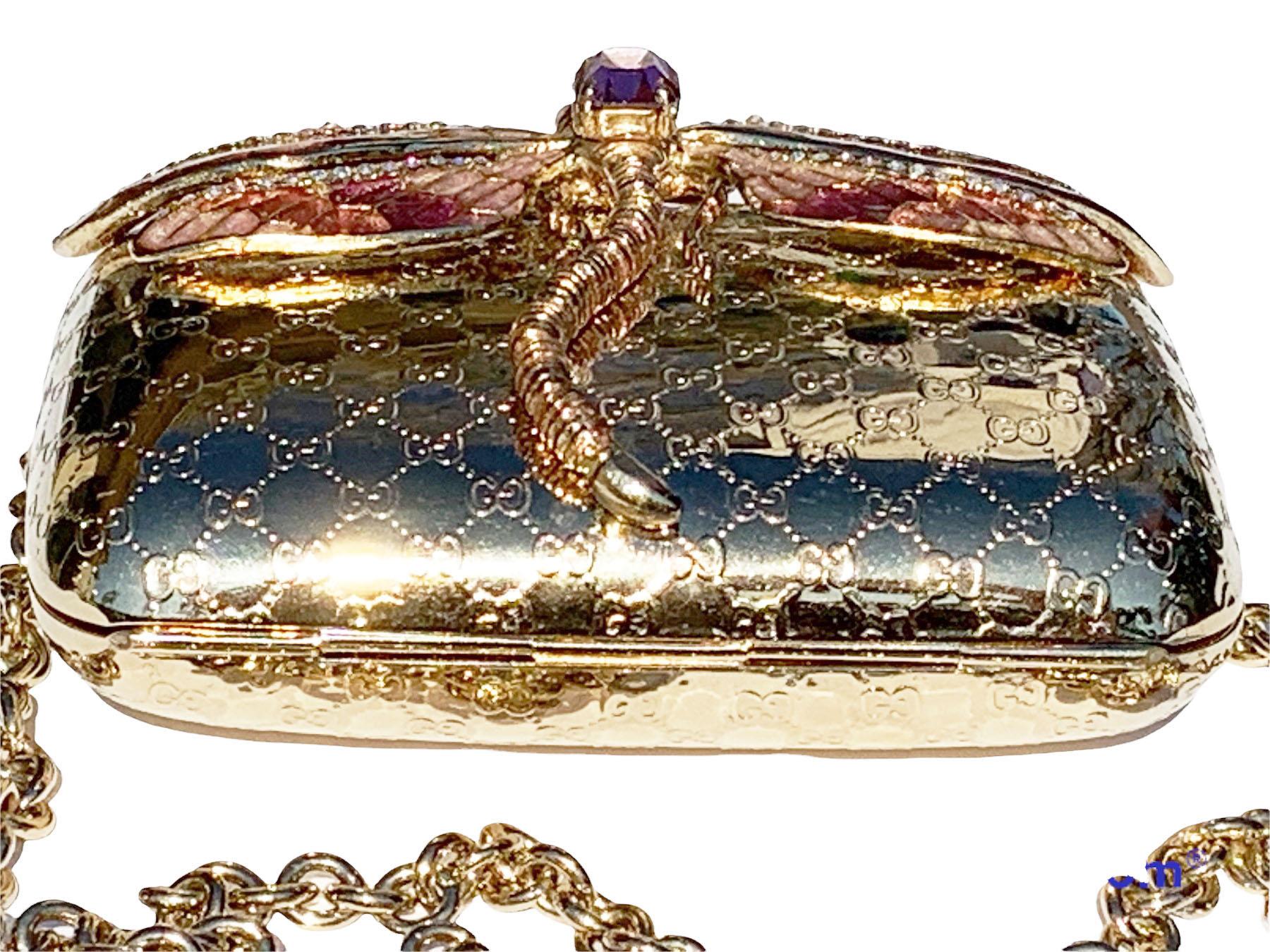 Tom Ford for Gucci Dragonfly Gold Metal MicroGuccissima Enamel Minaudiere Clutch For Sale 2