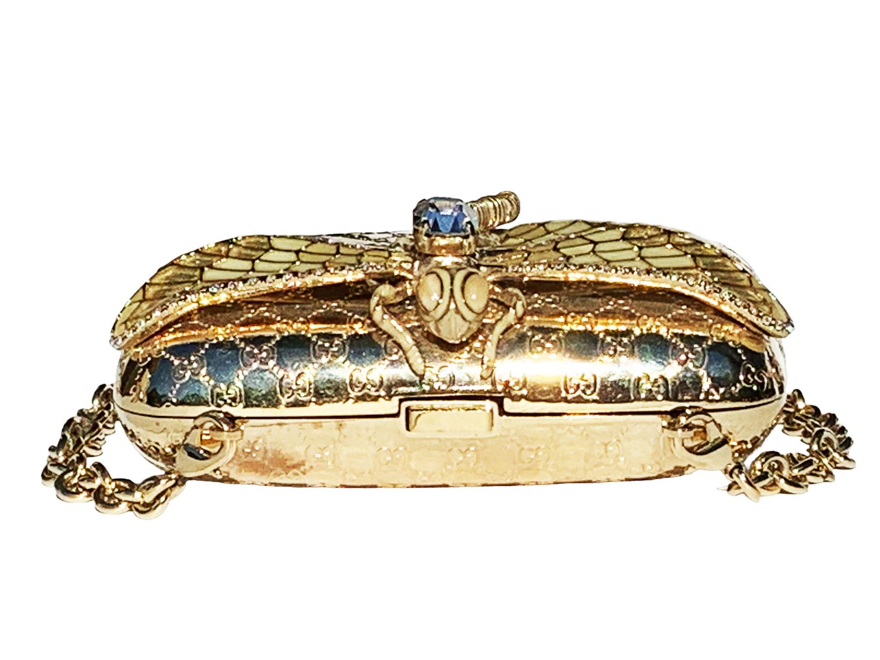 Tom Ford for Gucci Dragonfly Gold Metal MicroGuccissima Enamel Minaudiere Clutch For Sale 2