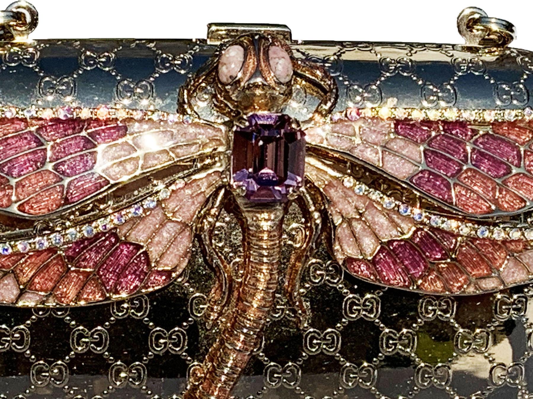 Tom Ford for Gucci Dragonfly Gold Metal MicroGuccissima Enamel Minaudiere Clutch For Sale 3