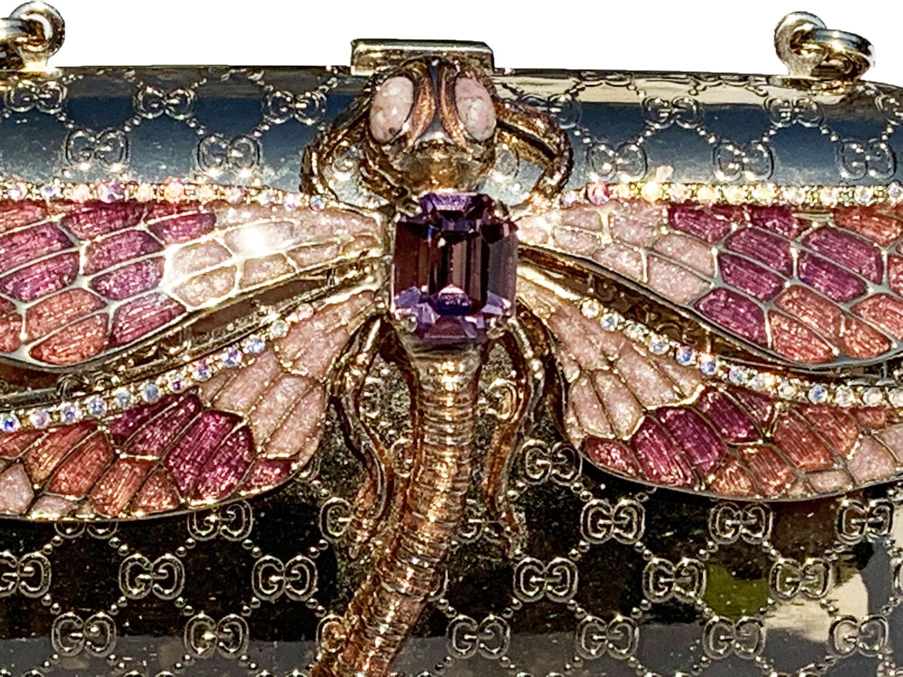 Women's Tom Ford for Gucci Dragonfly Gold Metal MicroGuccissima Enamel Minaudiere Clutch