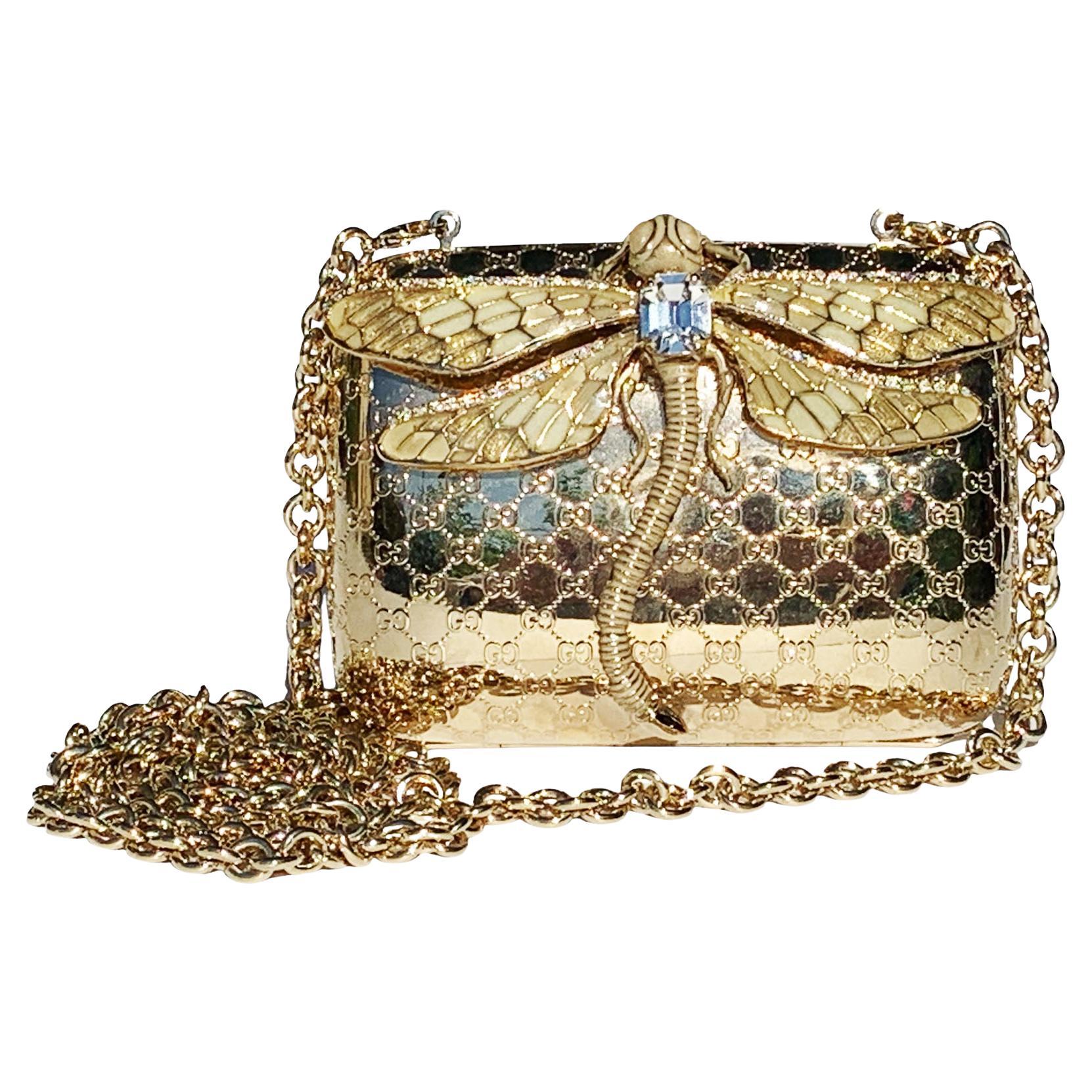 Tom Ford for Gucci Dragonfly Gold Metal MicroGuccissima Enamel Minaudiere Clutch For Sale