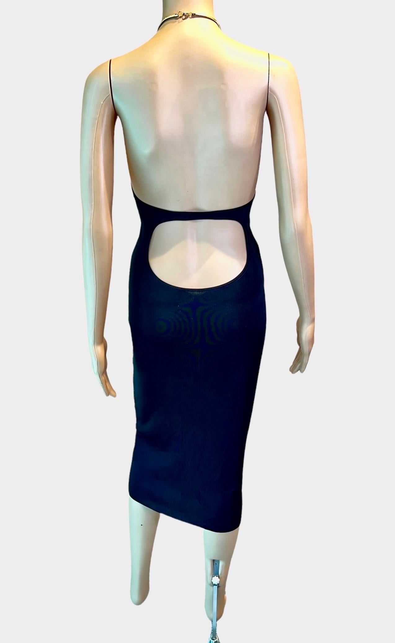 Tom Ford for Gucci F/W 1996 Chain Halter Cutout Bodycon Knit Black Midi Dress For Sale 8