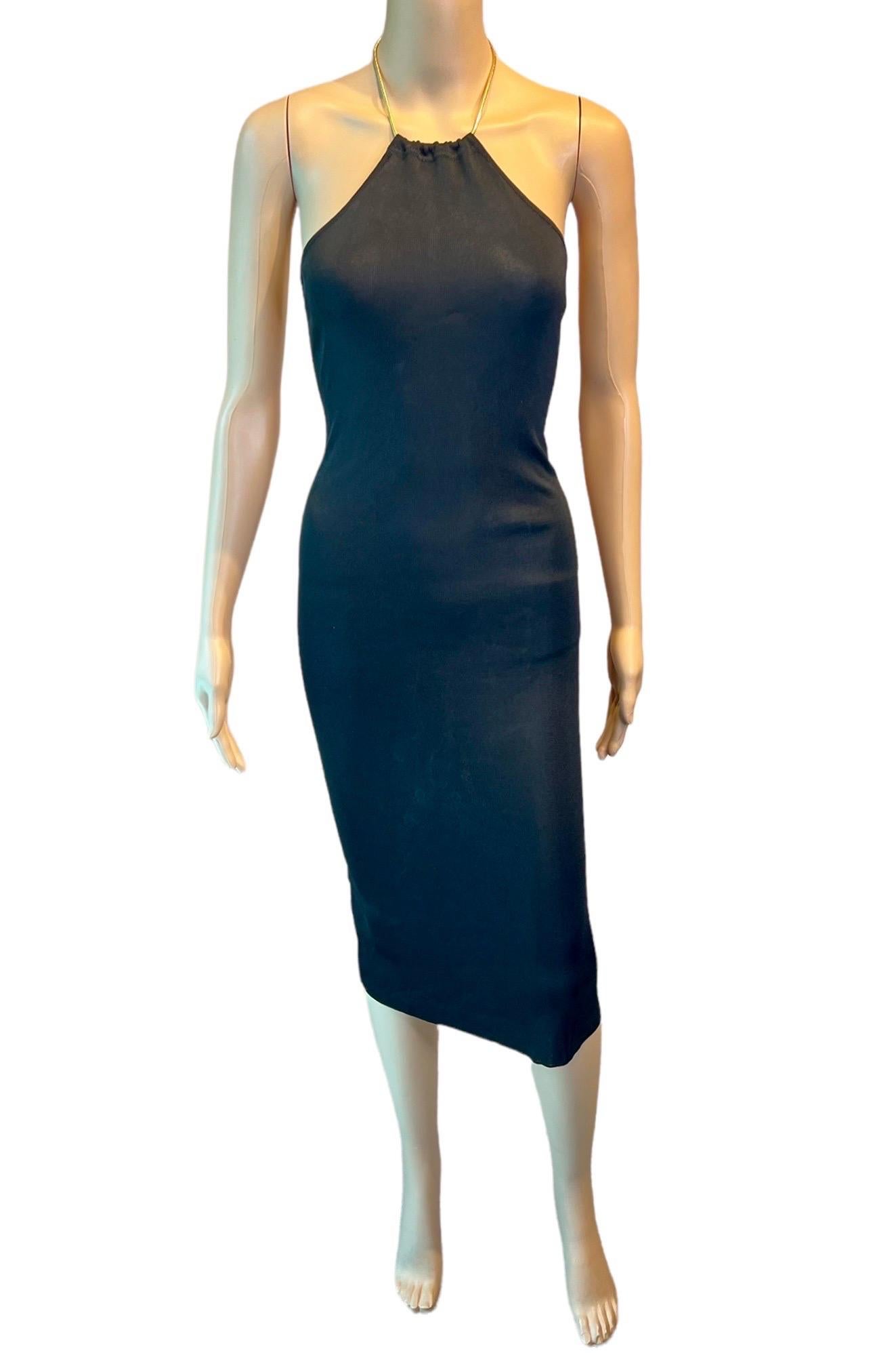 Tom Ford for Gucci F/W 1996 Chain Halter Cutout Bodycon Knit Black Midi Dress In Good Condition For Sale In Naples, FL