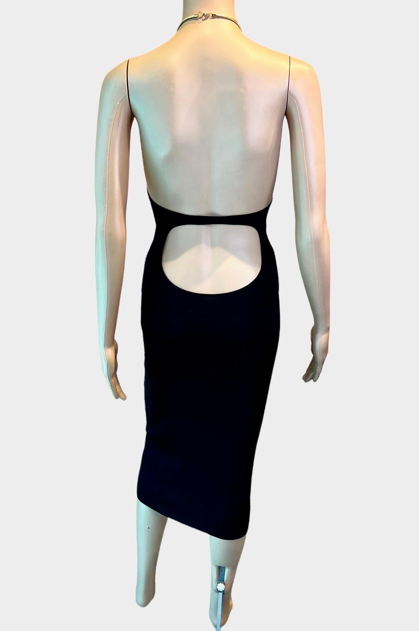Women's Tom Ford for Gucci F/W 1996 Chain Halter Cutout Bodycon Knit Black Midi Dress For Sale