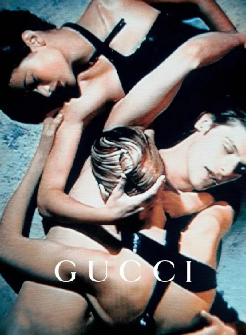 Tom Ford for Gucci F/W 1997 AD Campaign Runway Black Leather G Choker Dress S In Excellent Condition For Sale In Montgomery, TX