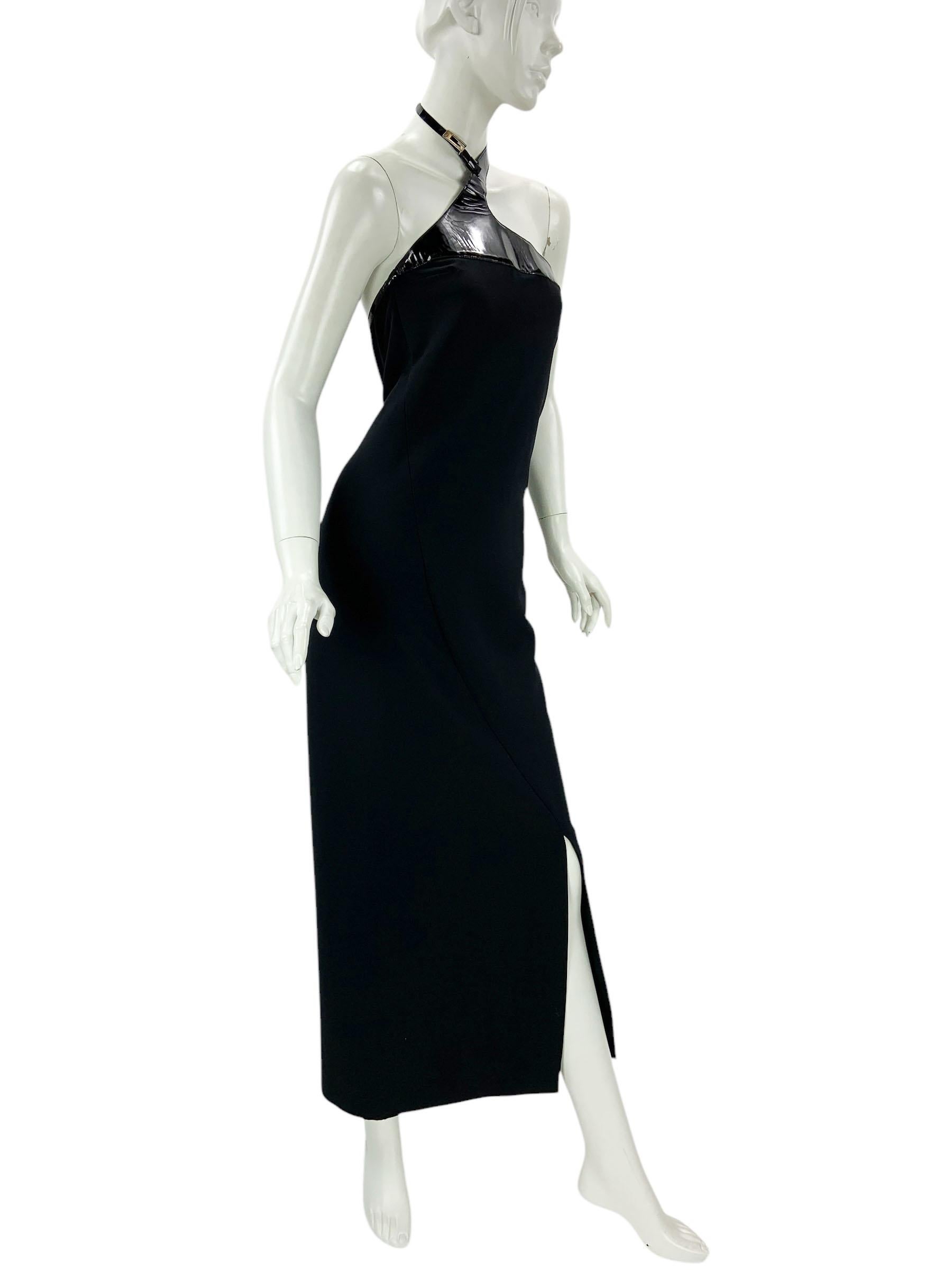 Tom Ford for Gucci F/W 1997 AD Campaign Runway Black Leather G Choker Dress S For Sale 2