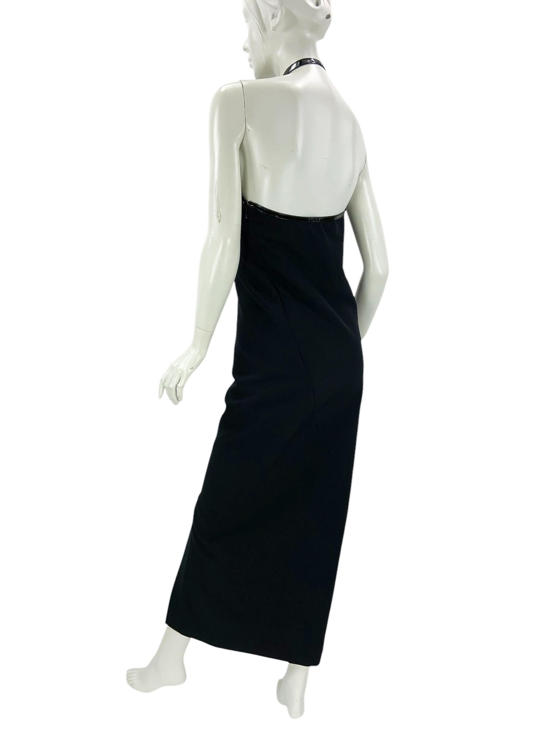 Tom Ford for Gucci F/W 1997 AD Campaign Runway Black Leather G Choker Dress S For Sale 4