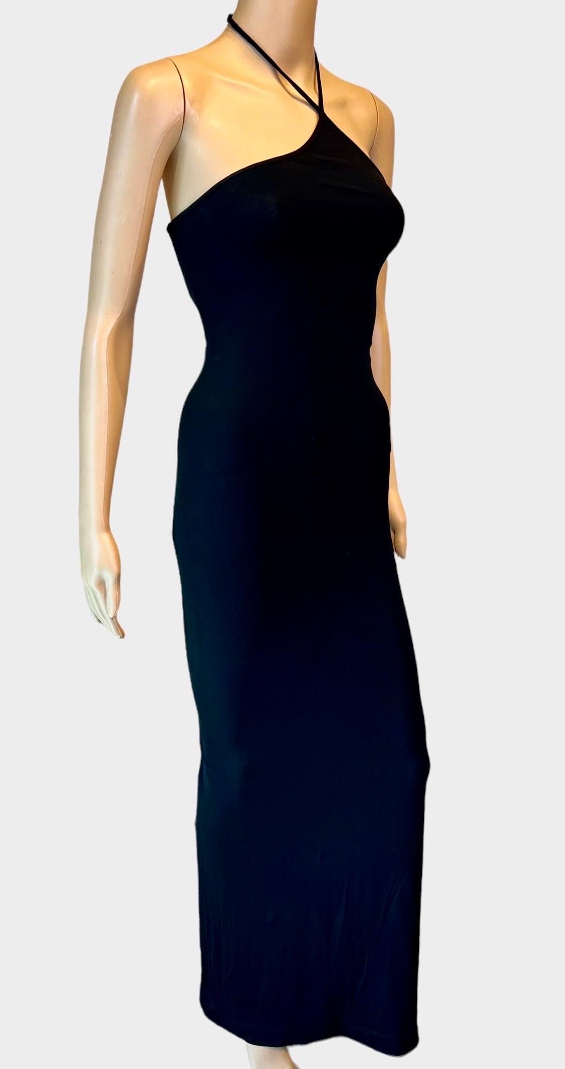 Tom Ford for Gucci F/W 1997 Asymmetrical Halter Bodycon Backless Black Evening Dress Gown IT 44
