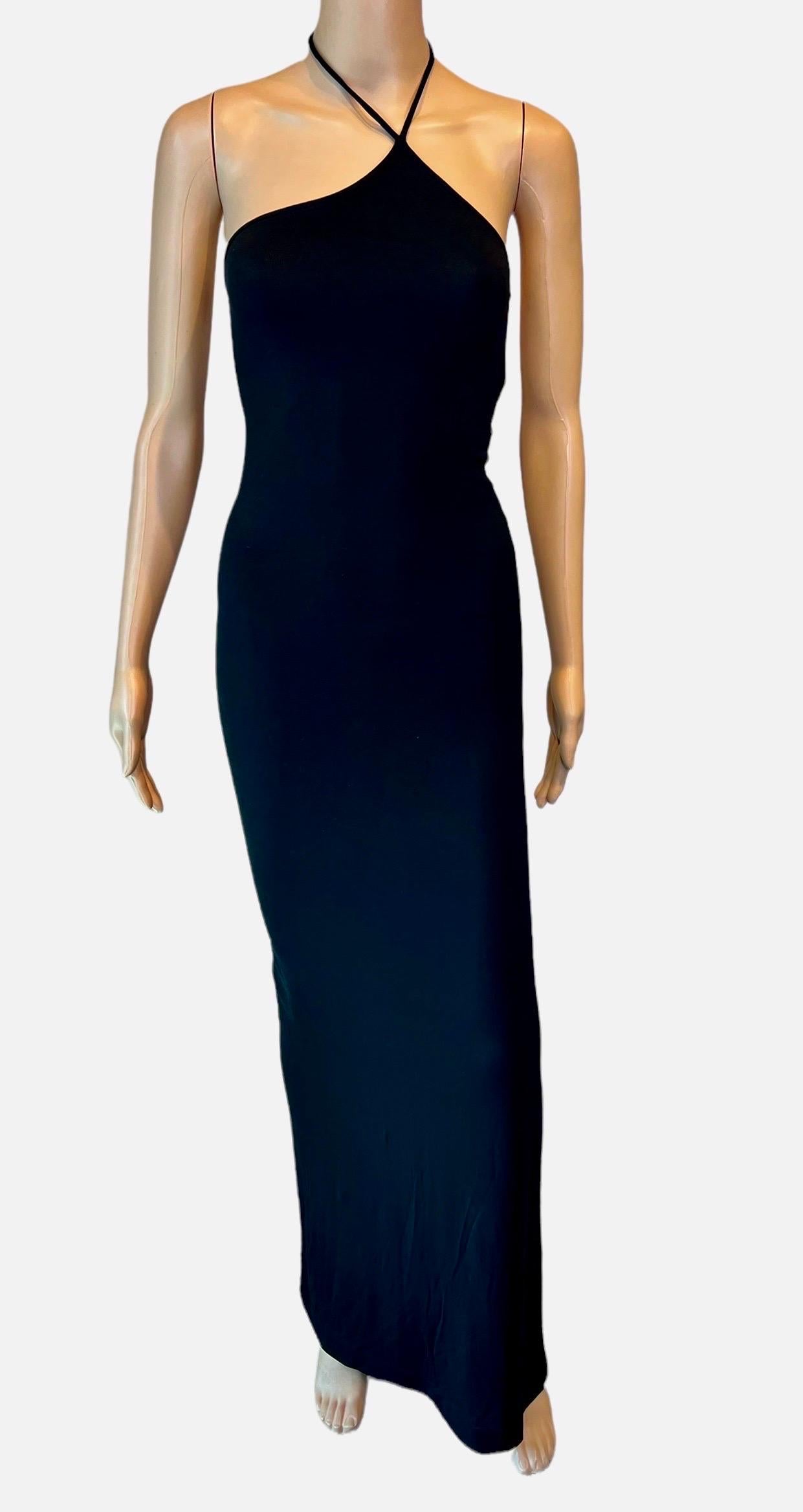Tom Ford for Gucci F/W 1997 Asymmetrical Halter Bodycon Black Evening Dress Gown In Good Condition For Sale In Naples, FL