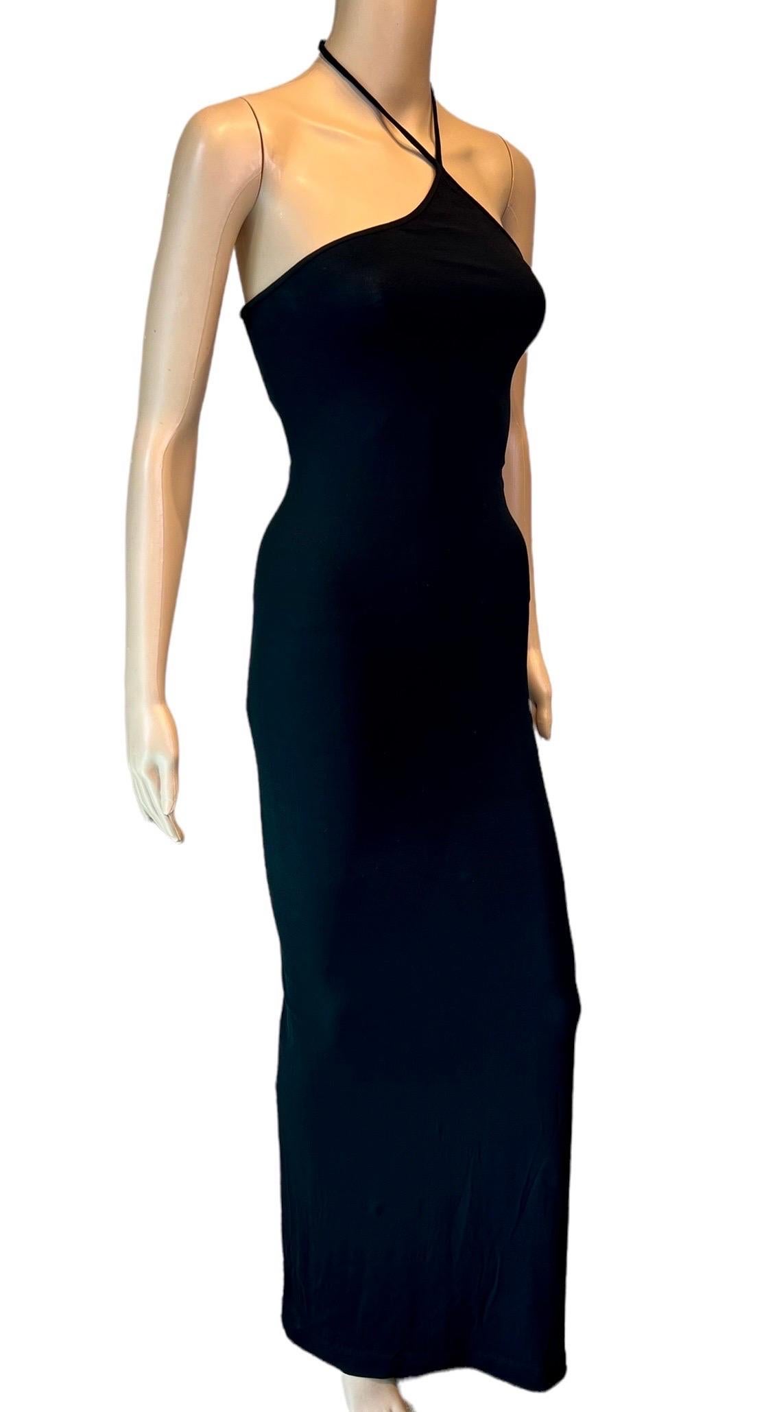 Tom Ford for Gucci F/W 1997 Asymmetrical Halter Bodycon Black Evening Dress Gown For Sale 1