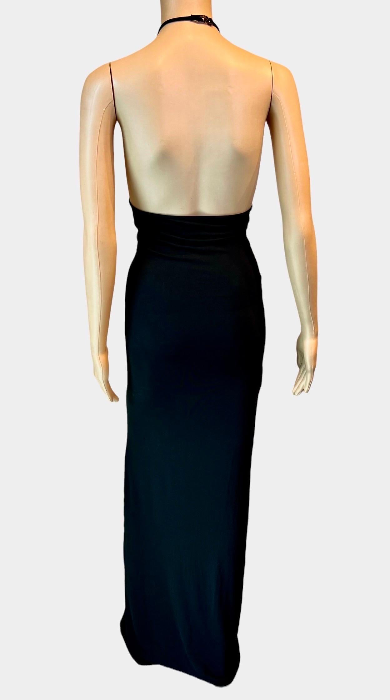 Tom Ford for Gucci F/W 1997 Asymmetrical Halter Bodycon Black Evening Dress Gown For Sale 2