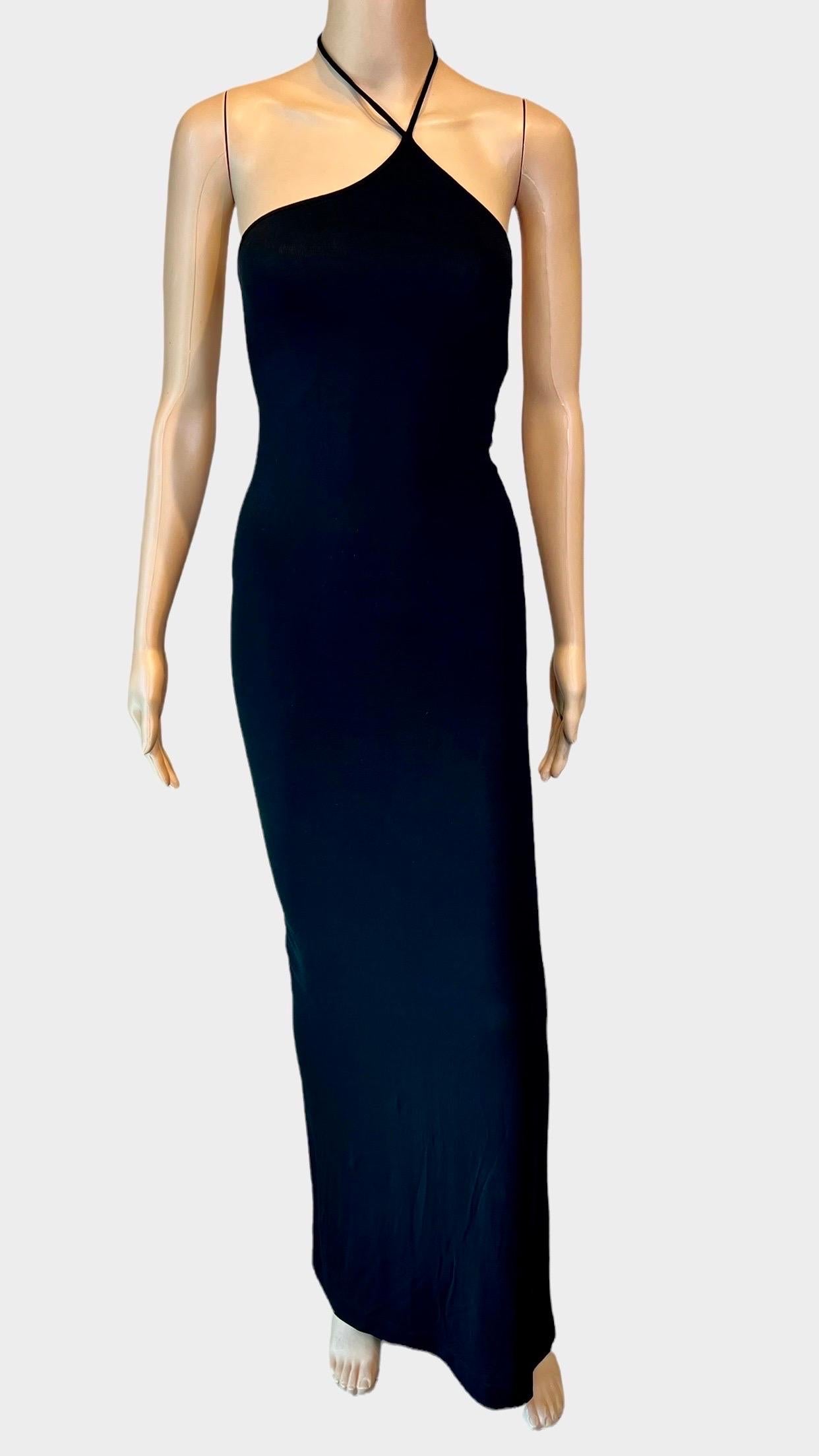 Tom Ford for Gucci F/W 1997 Asymmetrical Halter Bodycon Black Evening Dress Gown For Sale 3