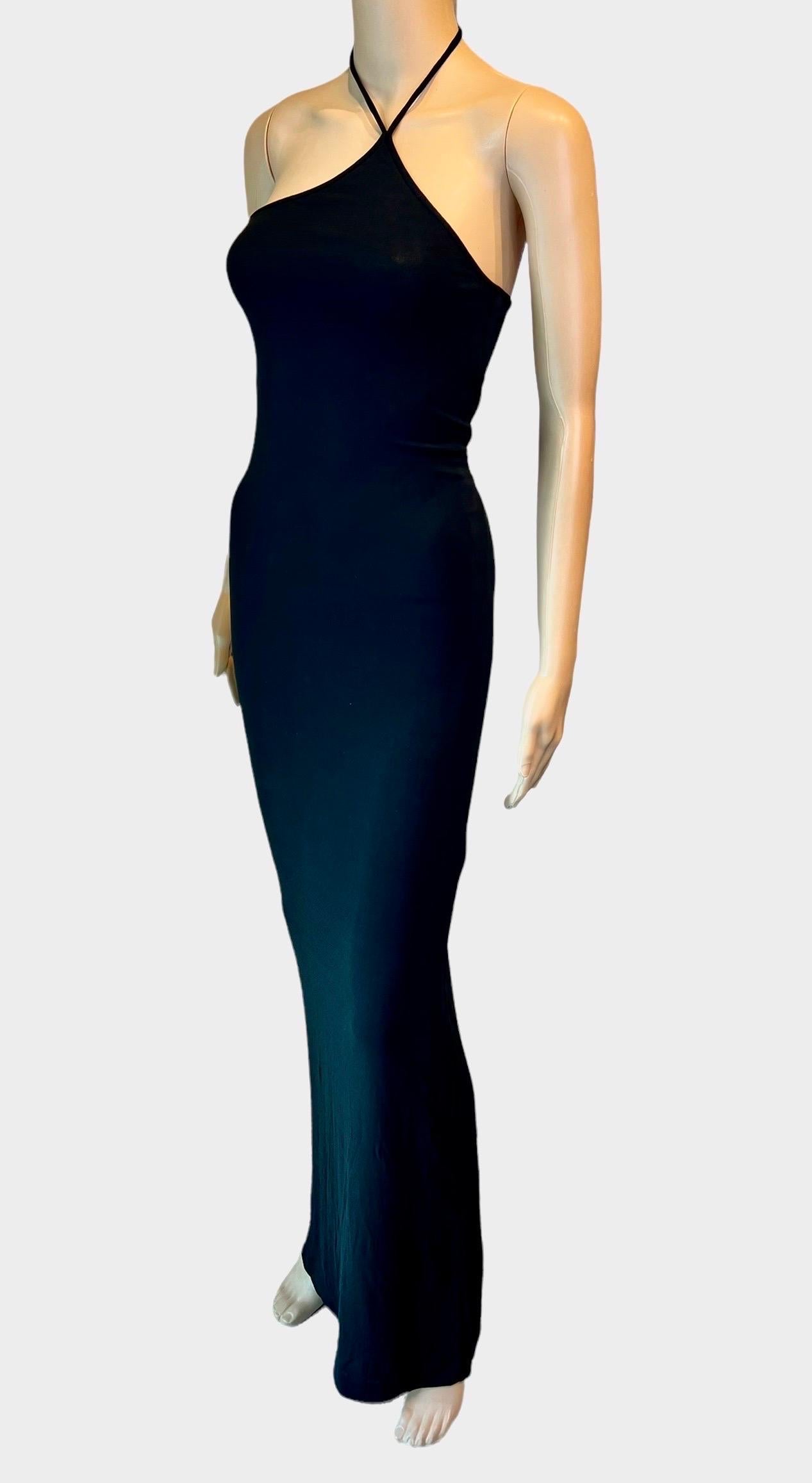 Tom Ford for Gucci F/W 1997 Asymmetrical Halter Bodycon Black Evening Dress Gown For Sale 4