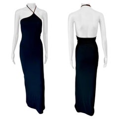 Tom Ford for Gucci F/W 1997 Asymmetrical Halter Bodycon Black Evening Dress Gown