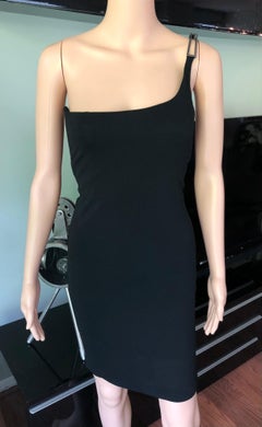 Tom Ford for Gucci S/S 1998 Vintage One Shoulder Logo Buckle Black Mini Dress