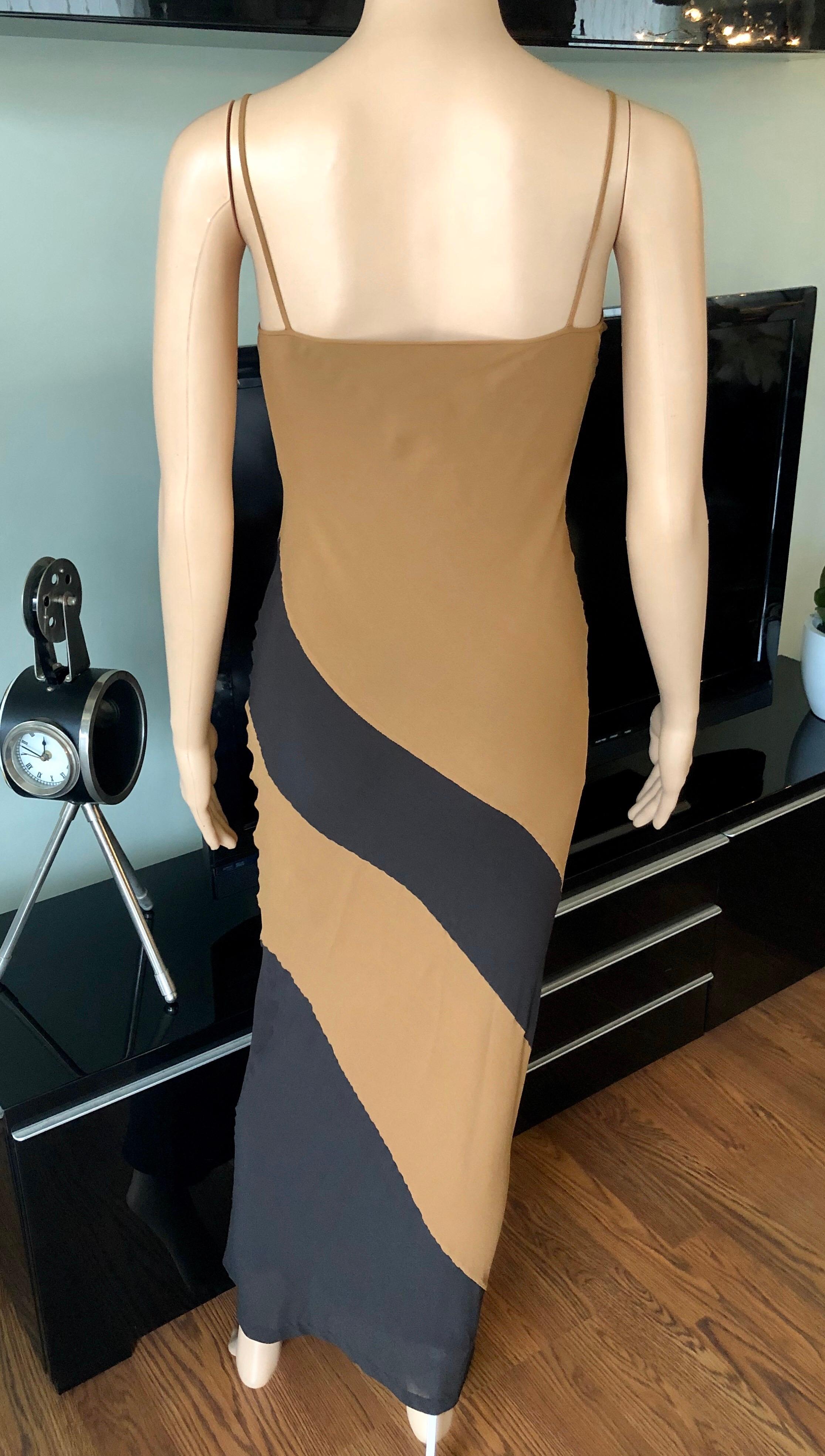 Tom Ford for Gucci F/W 1997 Vintage Striped Slip Brown Maxi Evening Dress Gown In Good Condition In Naples, FL