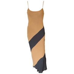 Tom Ford for Gucci F/W 1997 Vintage Striped Slip Brown Maxi Evening Dress Gown