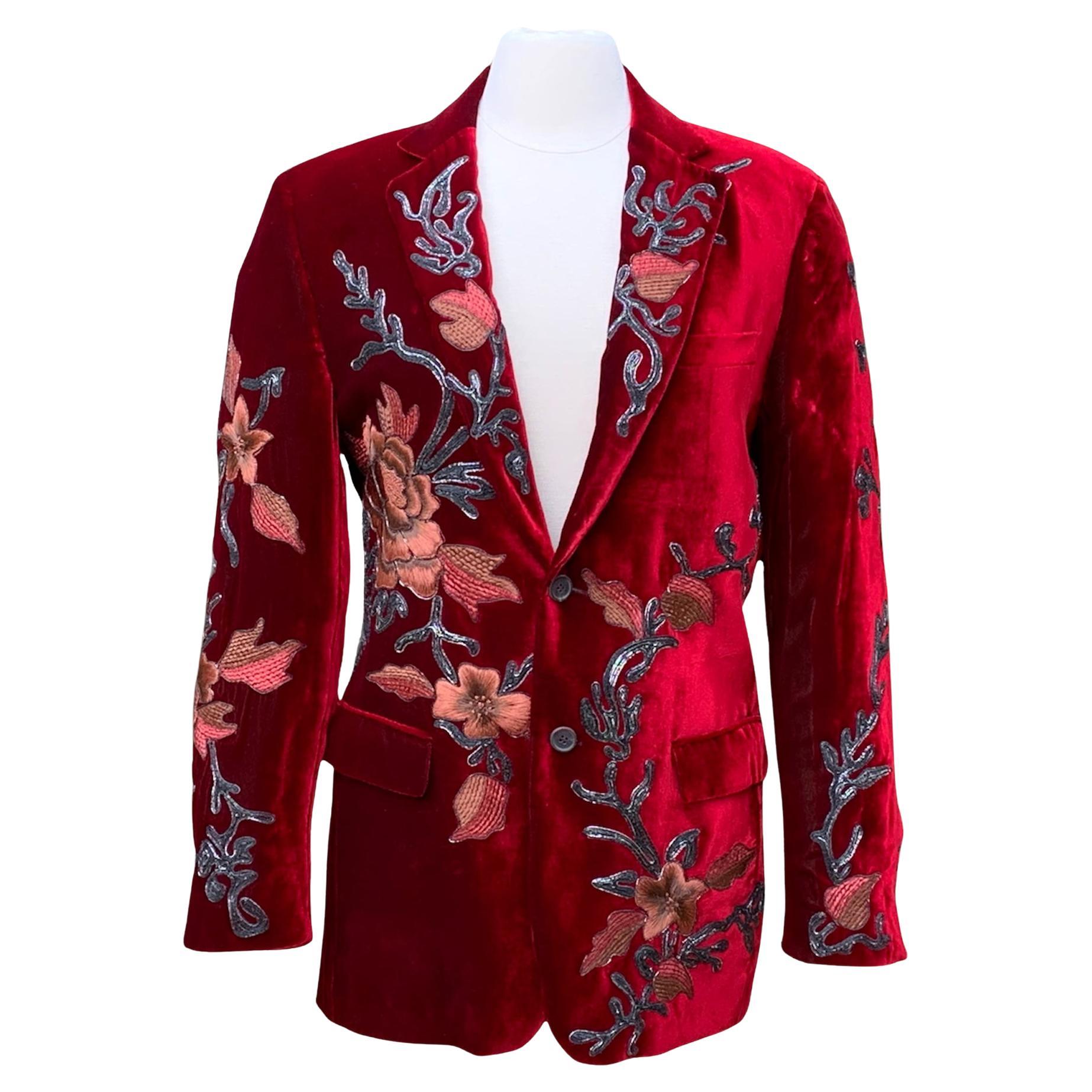 Tom Ford for Gucci F/W 1999 Limited Edition Men Red Velvet Embellished Blazer 46 For Sale