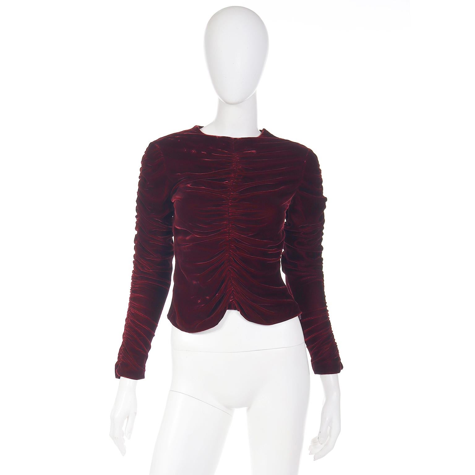 Tom Ford For Gucci F/W 1999 Red Velvet Ruched Top In Excellent Condition For Sale In Portland, OR