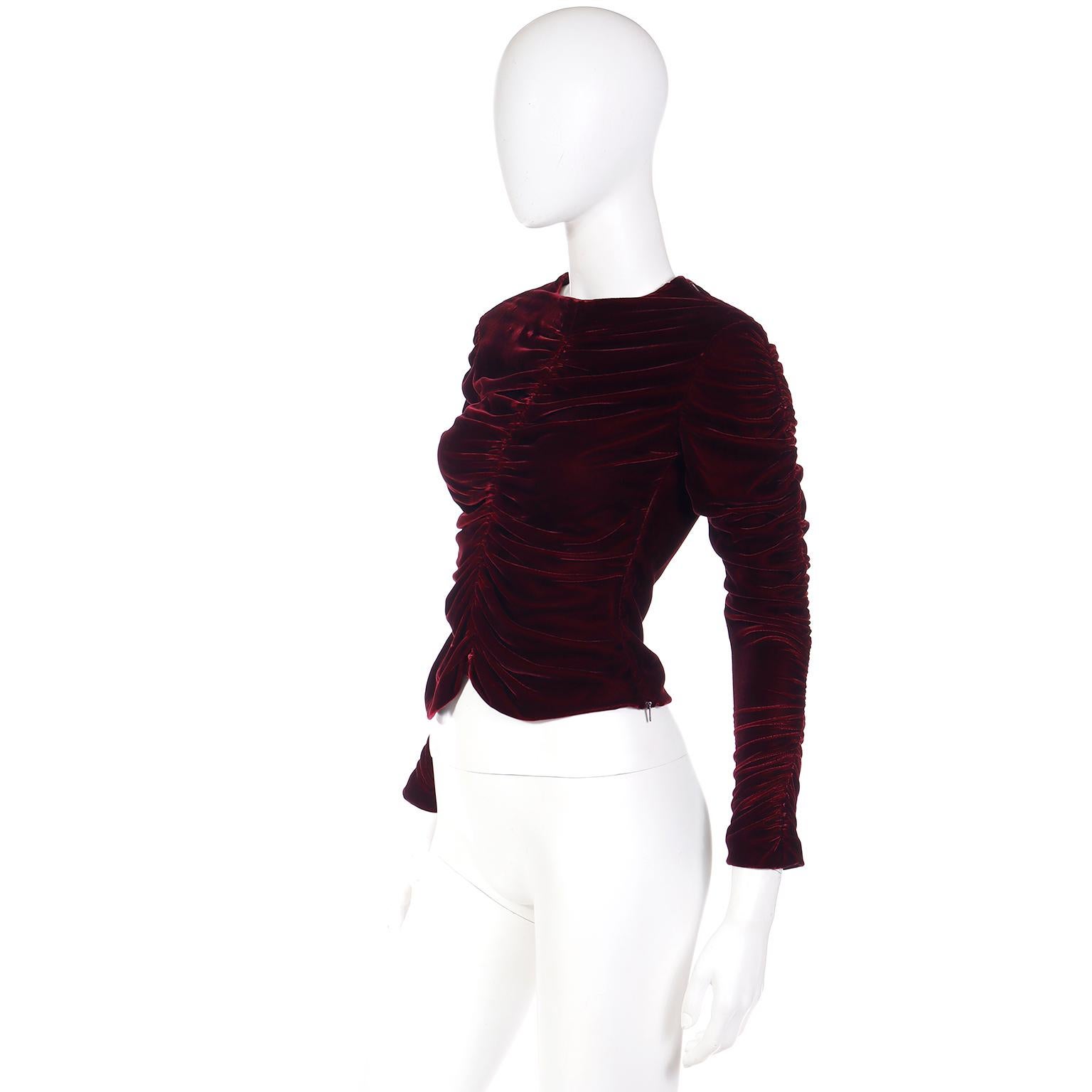 Women's Tom Ford For Gucci F/W 1999 Red Velvet Ruched Top For Sale